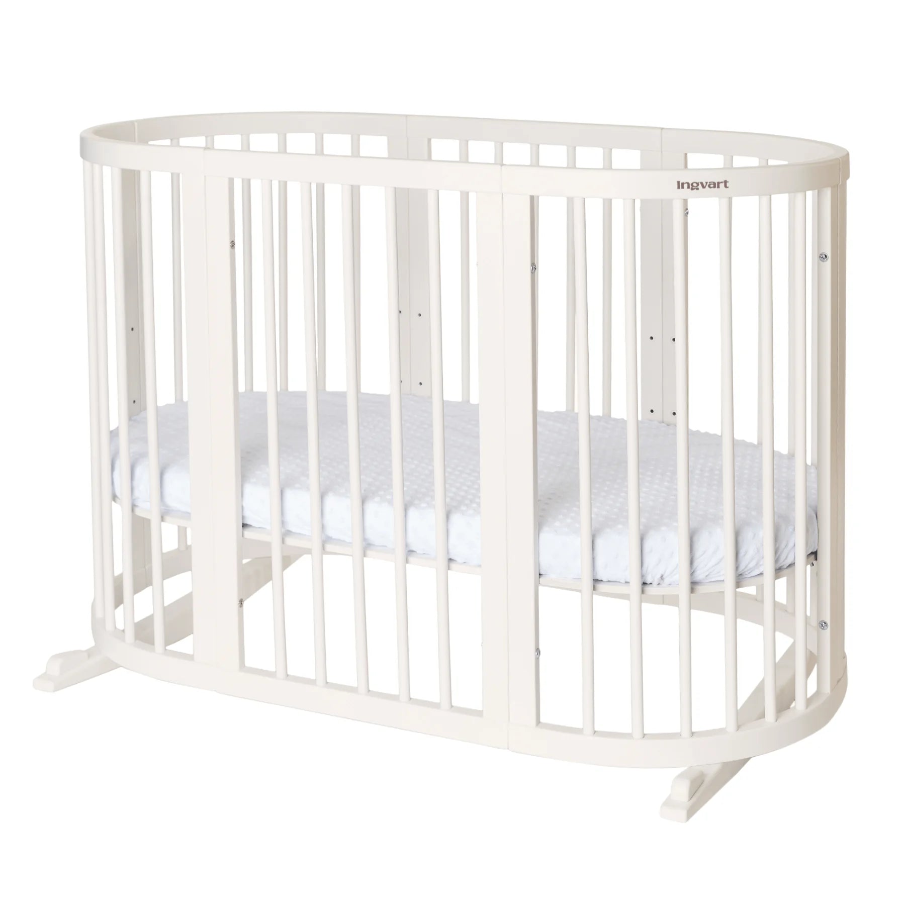 Ovāla bērnu gultiņa Transformers Smart Bed 7 in 1 82/75/60 cm piena krāsa - N1 Home