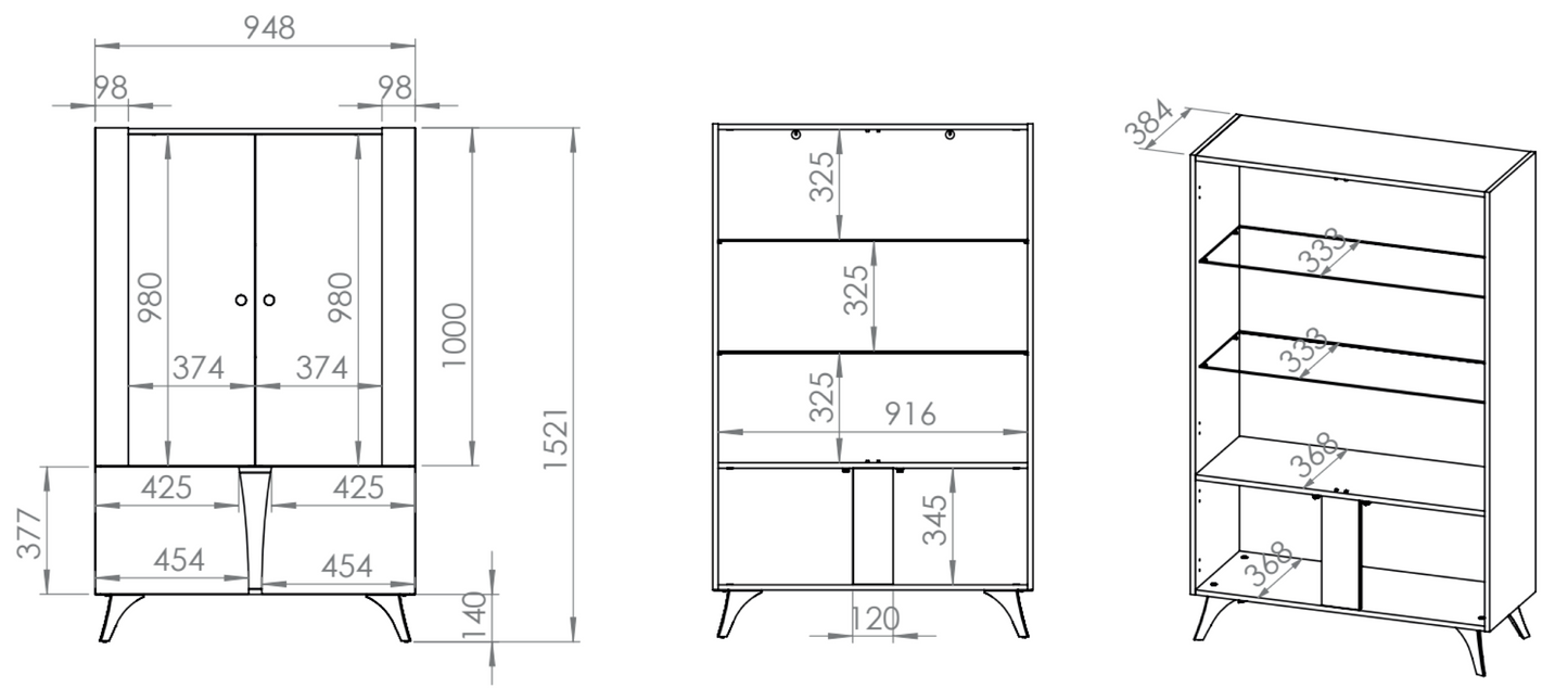 Skapis Toskana 152/94/38 cm ozols/melns