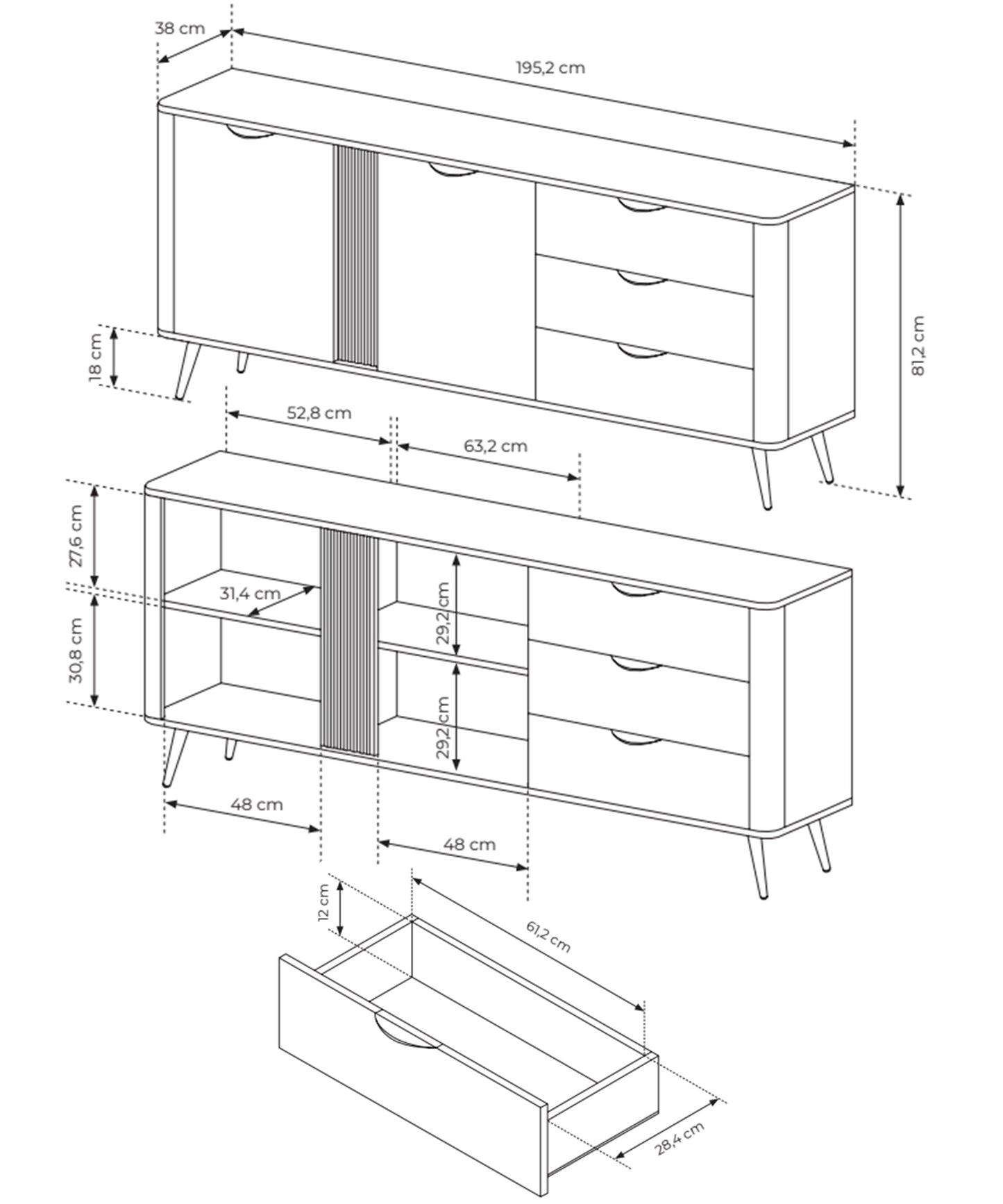 Kumode Verto 81/195/38 cm Dunin ozols