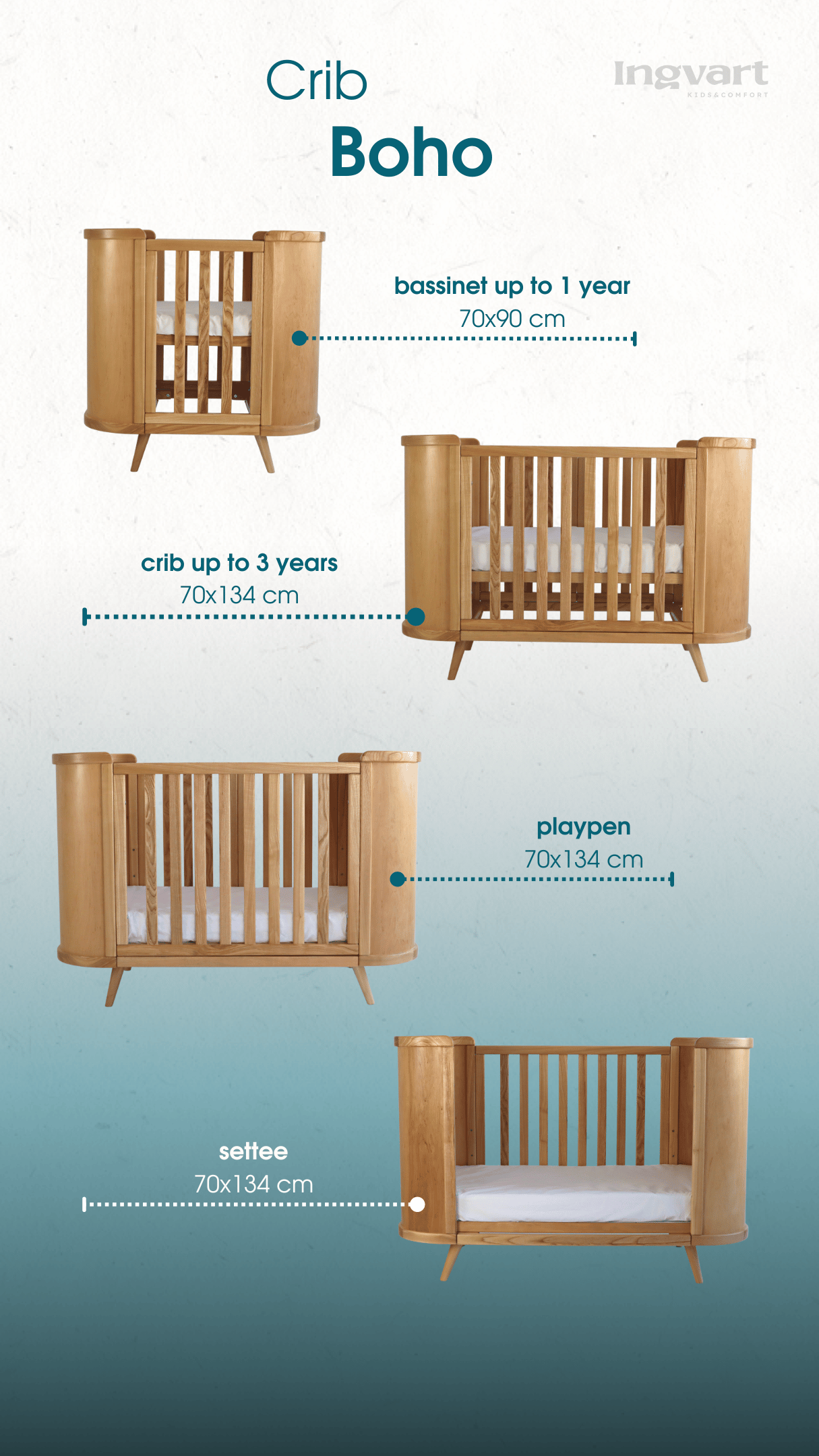 Gultiņa-transformers Boho ar kustīgu sienu 70/90-134 cm natural - N1 Home