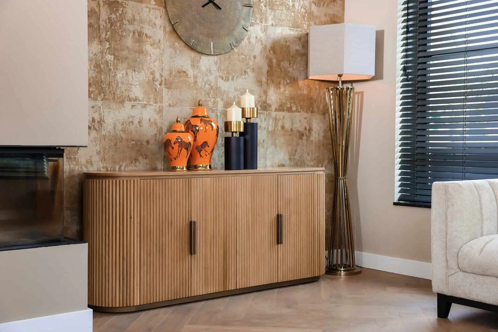 Svečturis Tess large Richmond Interiors 43/13,5/13,5 cm melns/zelts - N1 Home