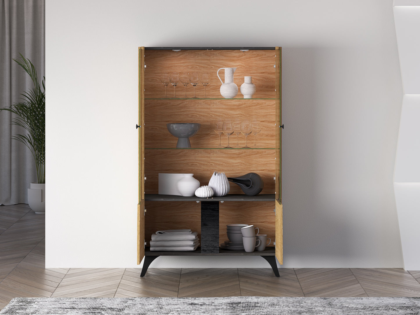 Skapis Toskana 152/94/38 cm ozols/melns