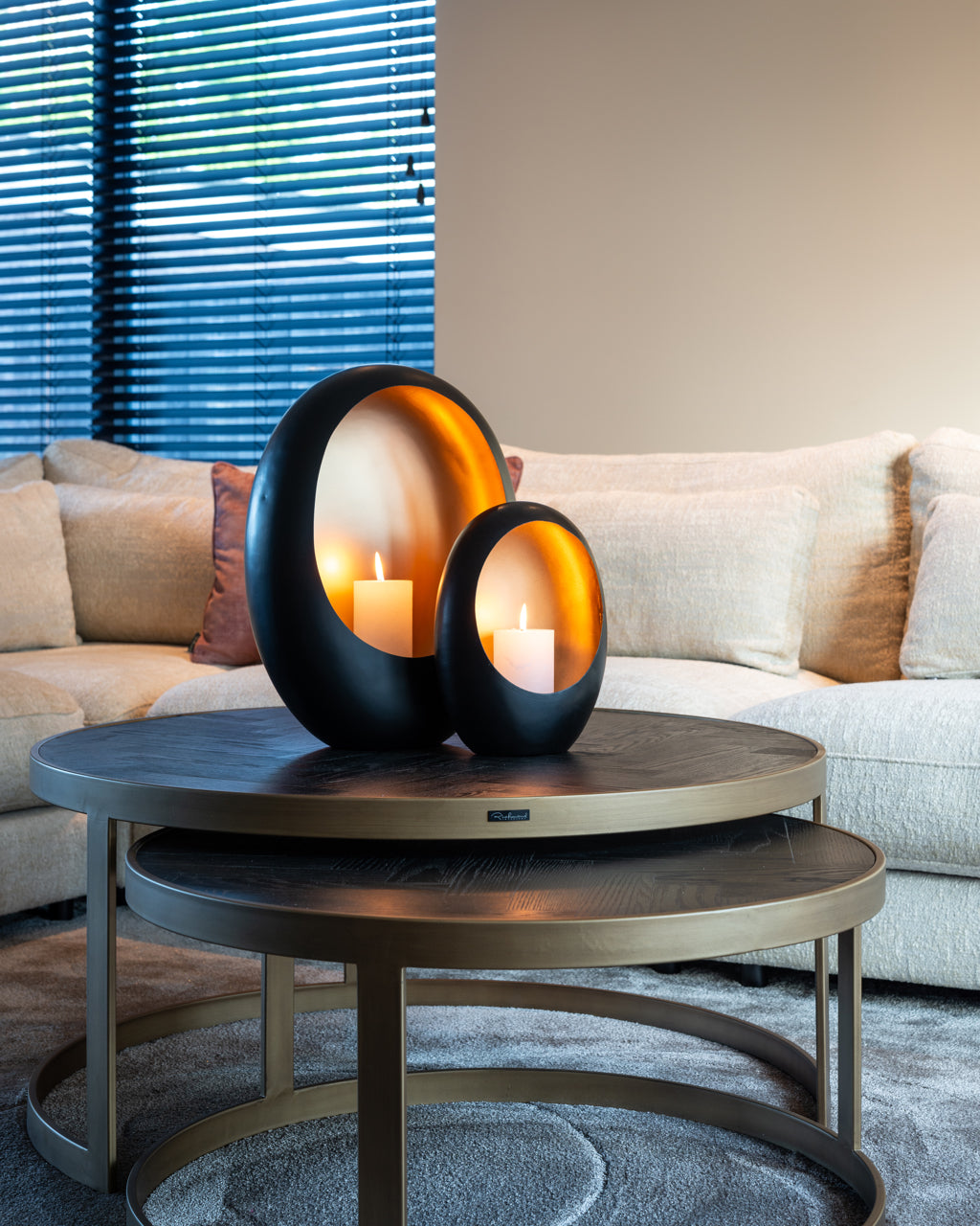 Kafijas galds Blackbone Brass black rustic (Set of 2) Richmond Interiors 42/91,5; 36,5/74 cm melns/bronza - N1 Home