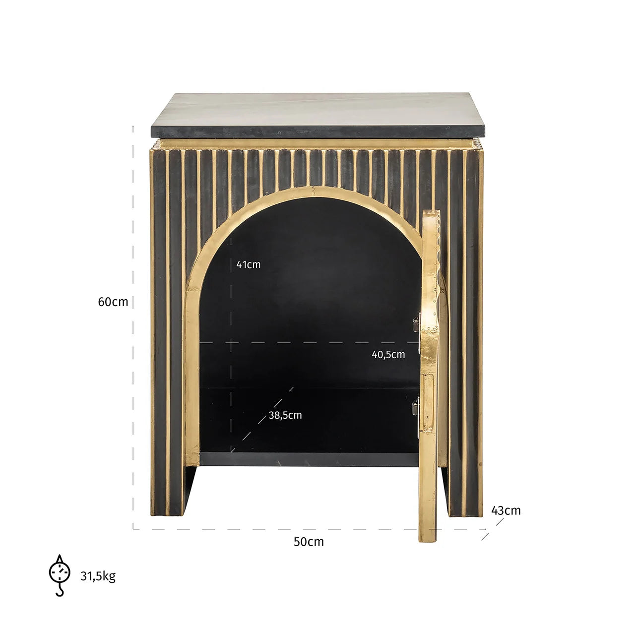 Naktsskapītis Les Arcs ar 1 durvīm Richmond Interiors 60/50/43 cm birstēts zelts - N1 Home