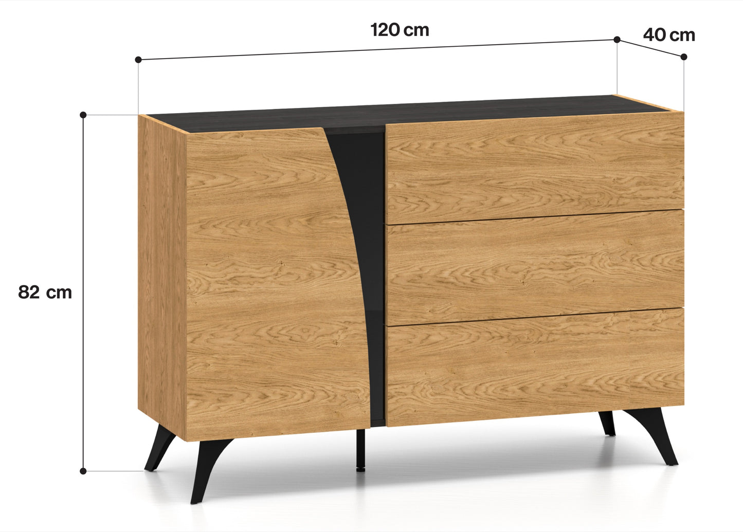 Kumode Toskana 120/82/38 cm ozols/melns