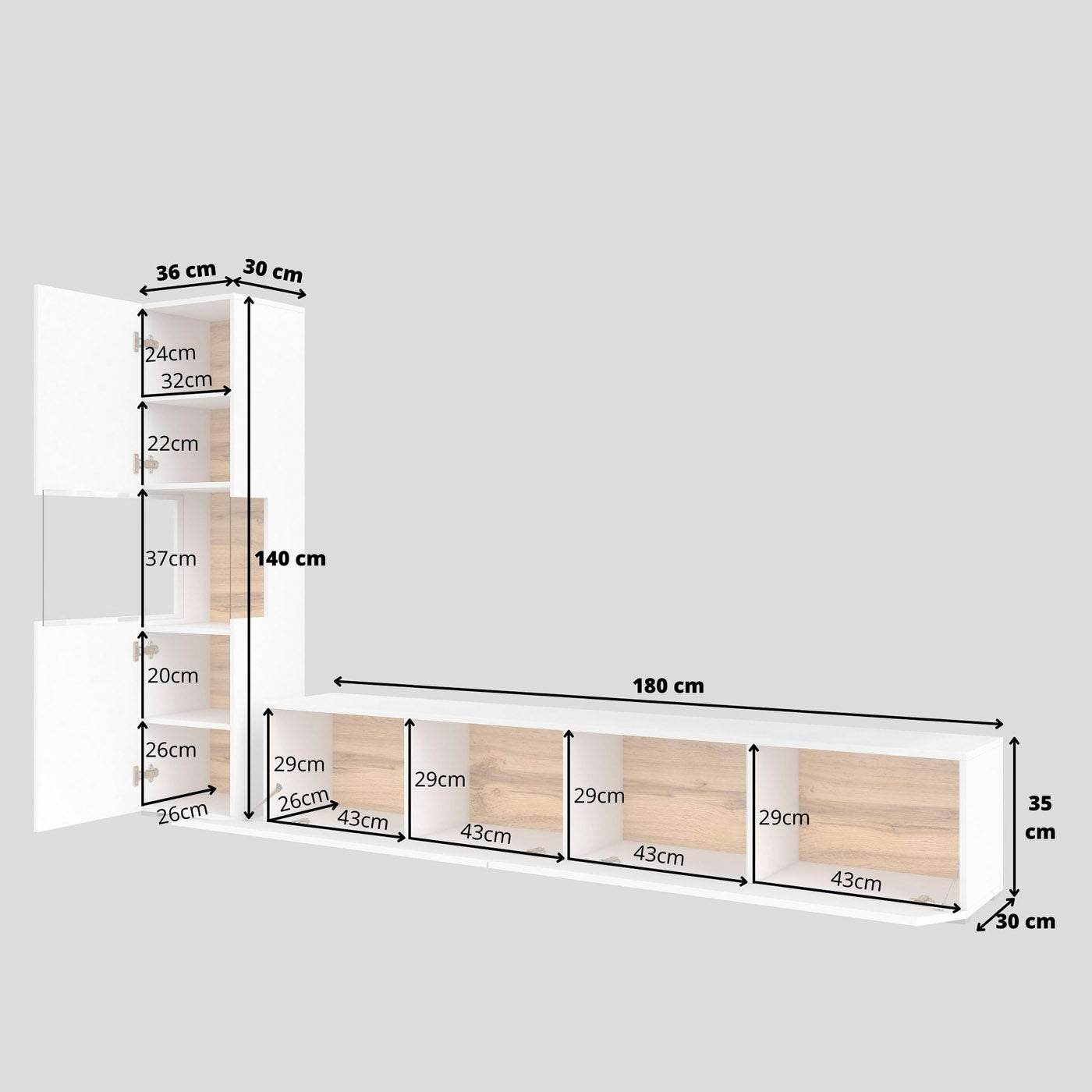 Sienas bloks Avalon 180/140/35 cm balts/Votan ozols - N1 Home