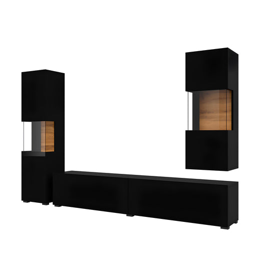 Sienas bloks Avalon 180/140/35 cm melns oniks/Votan ozols - N1 Home