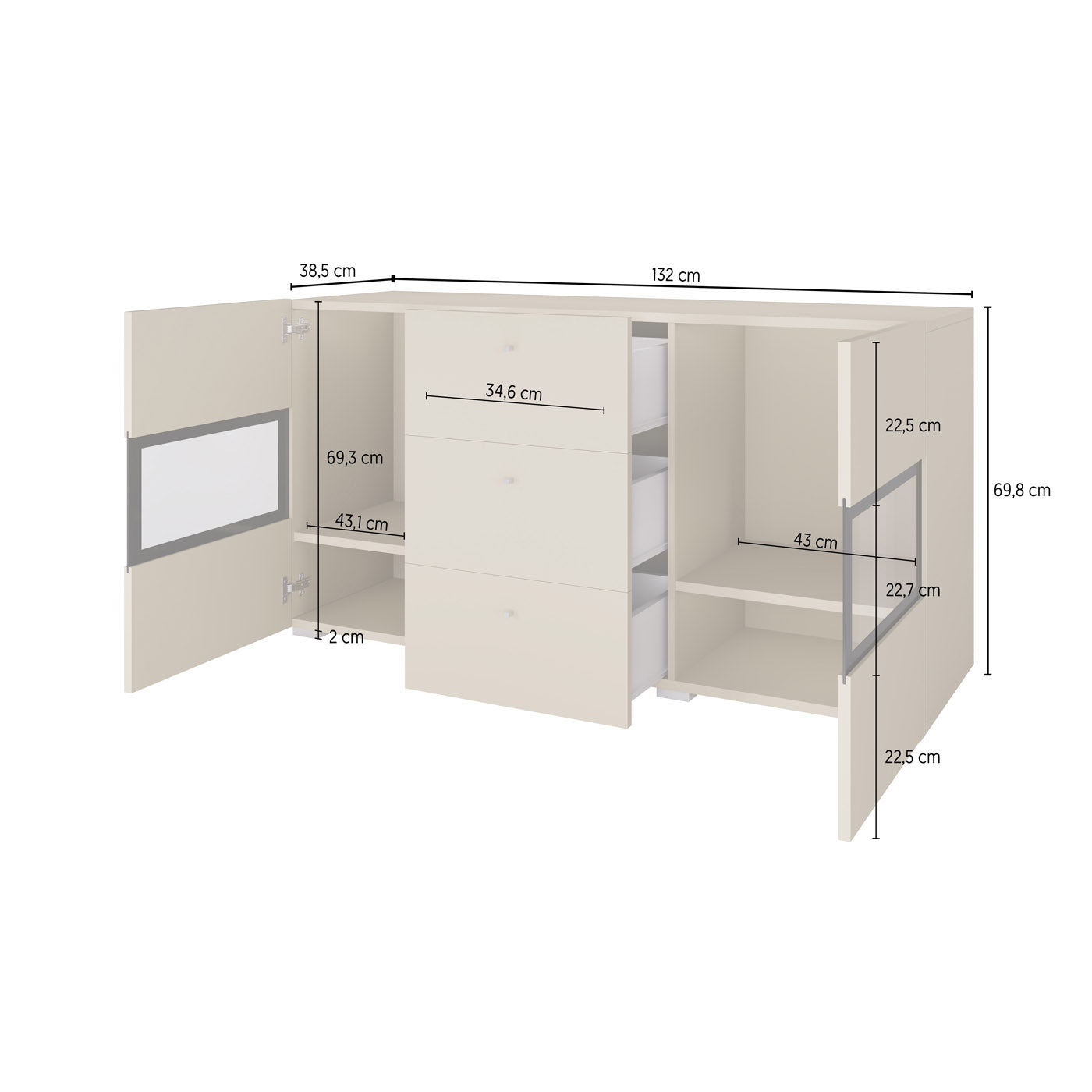 Kumode Barots 132/39/70 cm Votan ozols - N1 Home