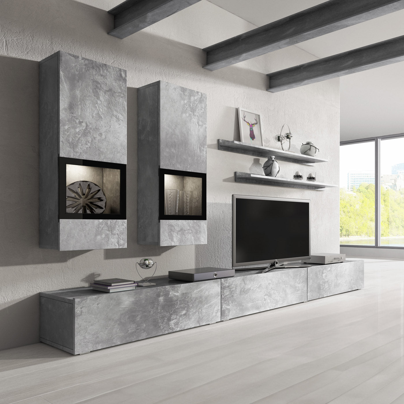 Sienas bloks Barots 270/41 cm gaišs betons/melns - N1 Home