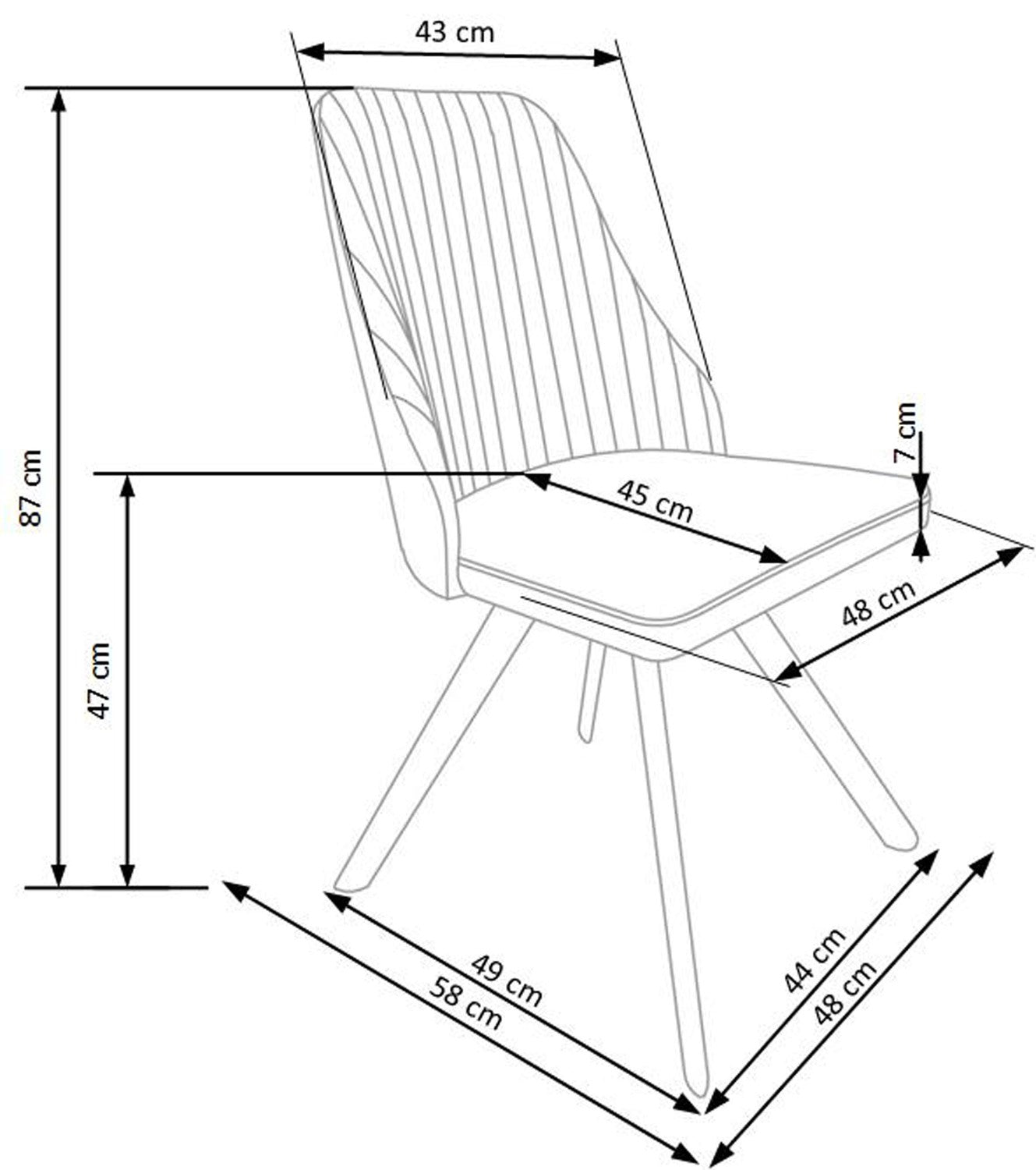 BM balts/melns krēsls 53/48/87/47 cm