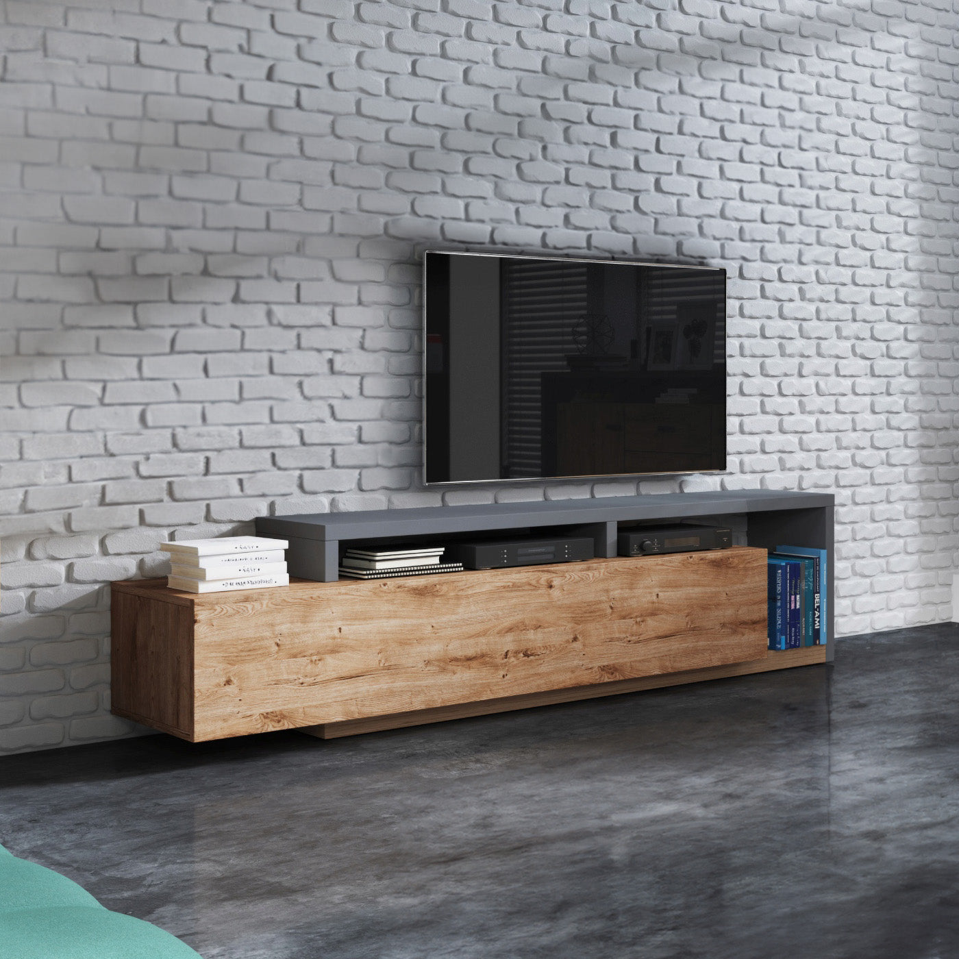 TV skapis Botas 219/45/52 cm antracīts/ribbeka ozols - N1 Home