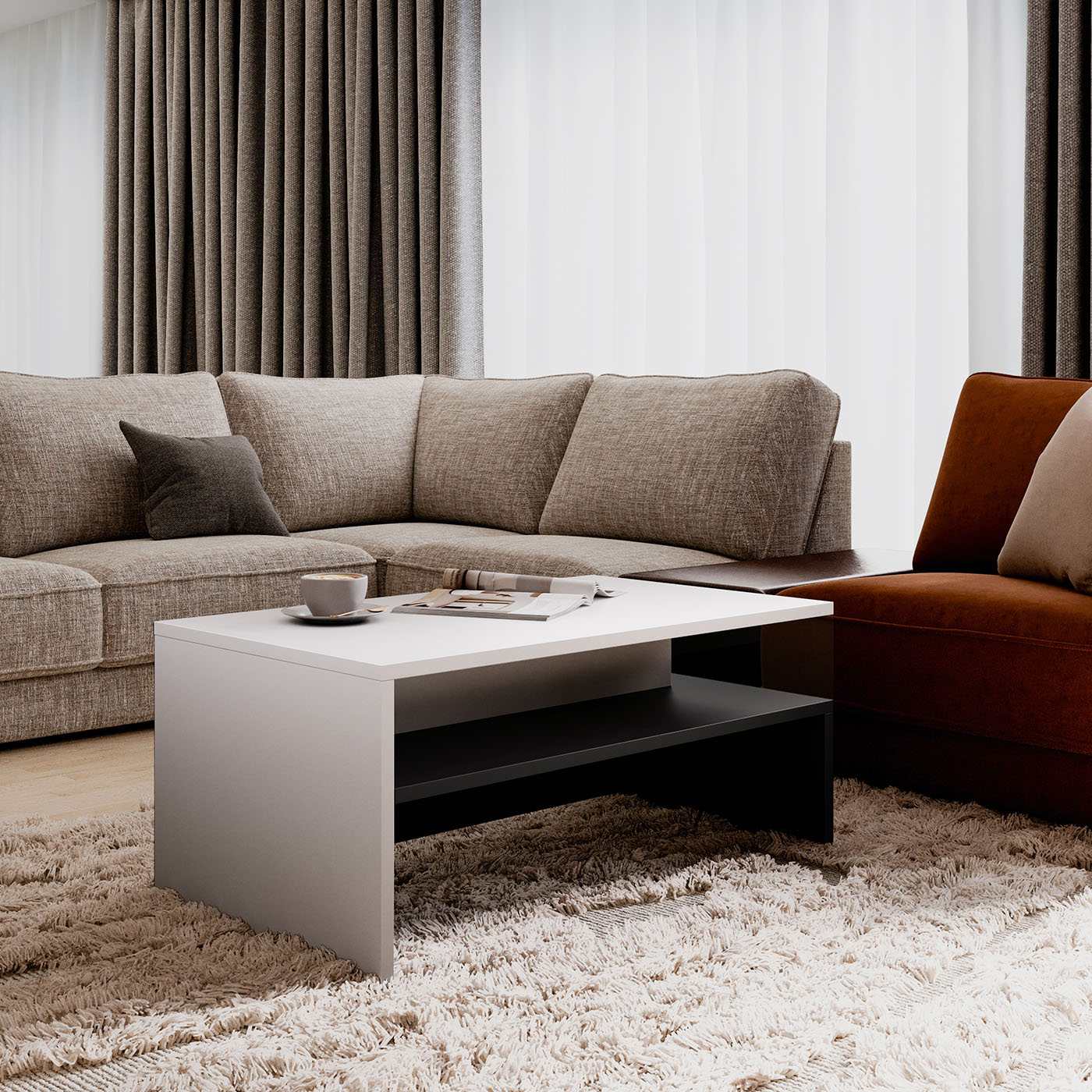 Kafijas galds Barots 100/60/45 cm balts/melns - N1 Home