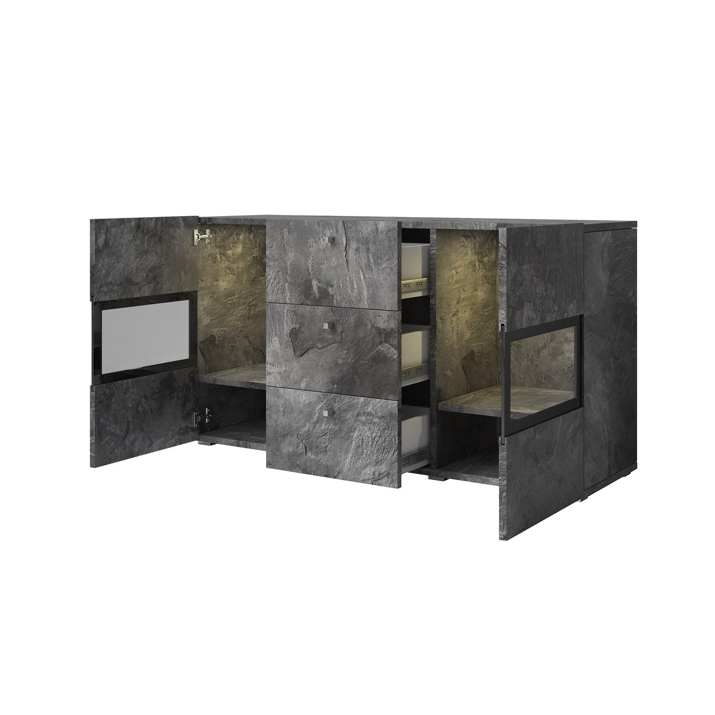 Kumode Barots 132/39/70 cm šīferis/melns - N1 Home