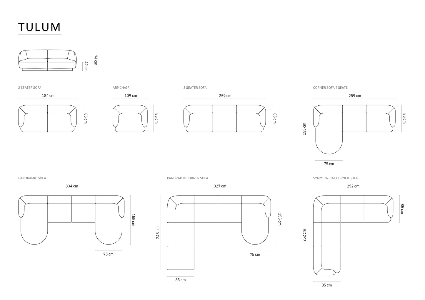 Dīvāns Cosmopolitan Design  Tulum 184x85x74 melns - N1 Home