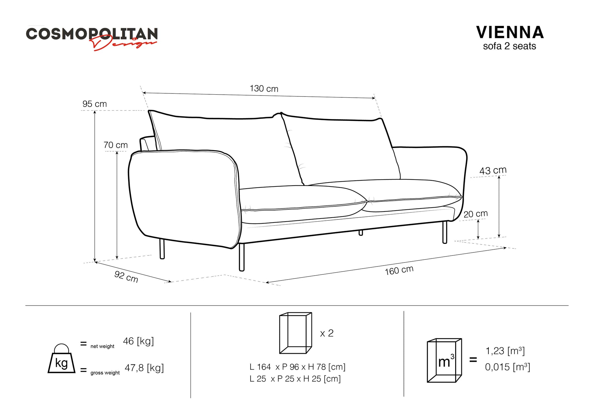 Dīvāns Cosmopolitan Design  Vienna 200x92x95  cm bēšs - N1 Home