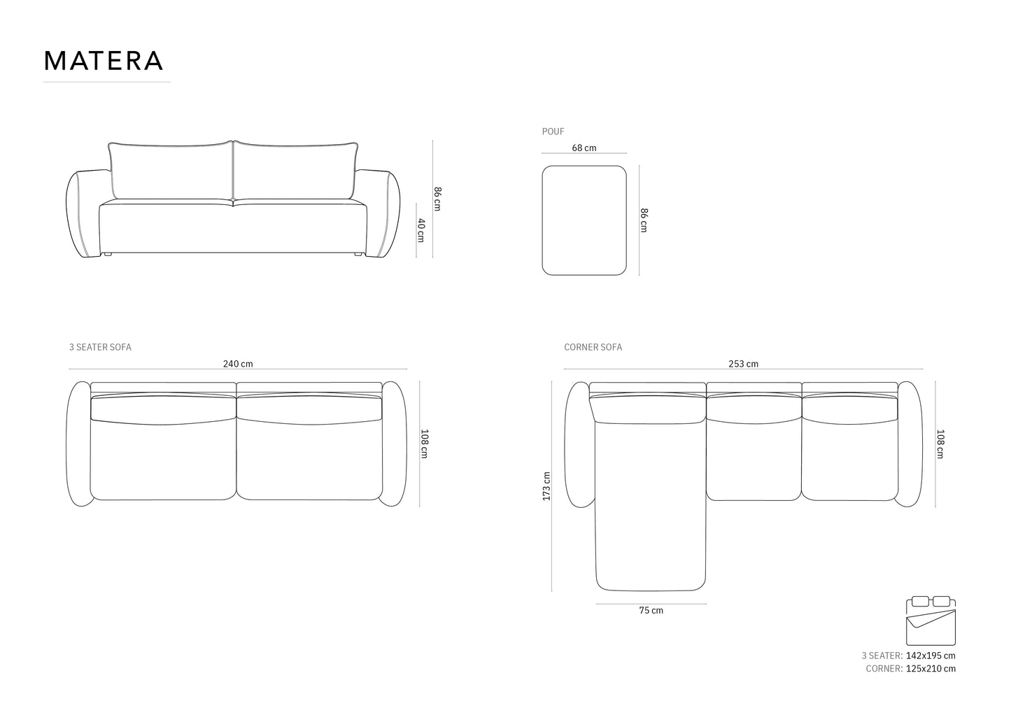 Dīvāns Cosmopolitan Design Matera 190x62x16 cm krēms - N1 Home