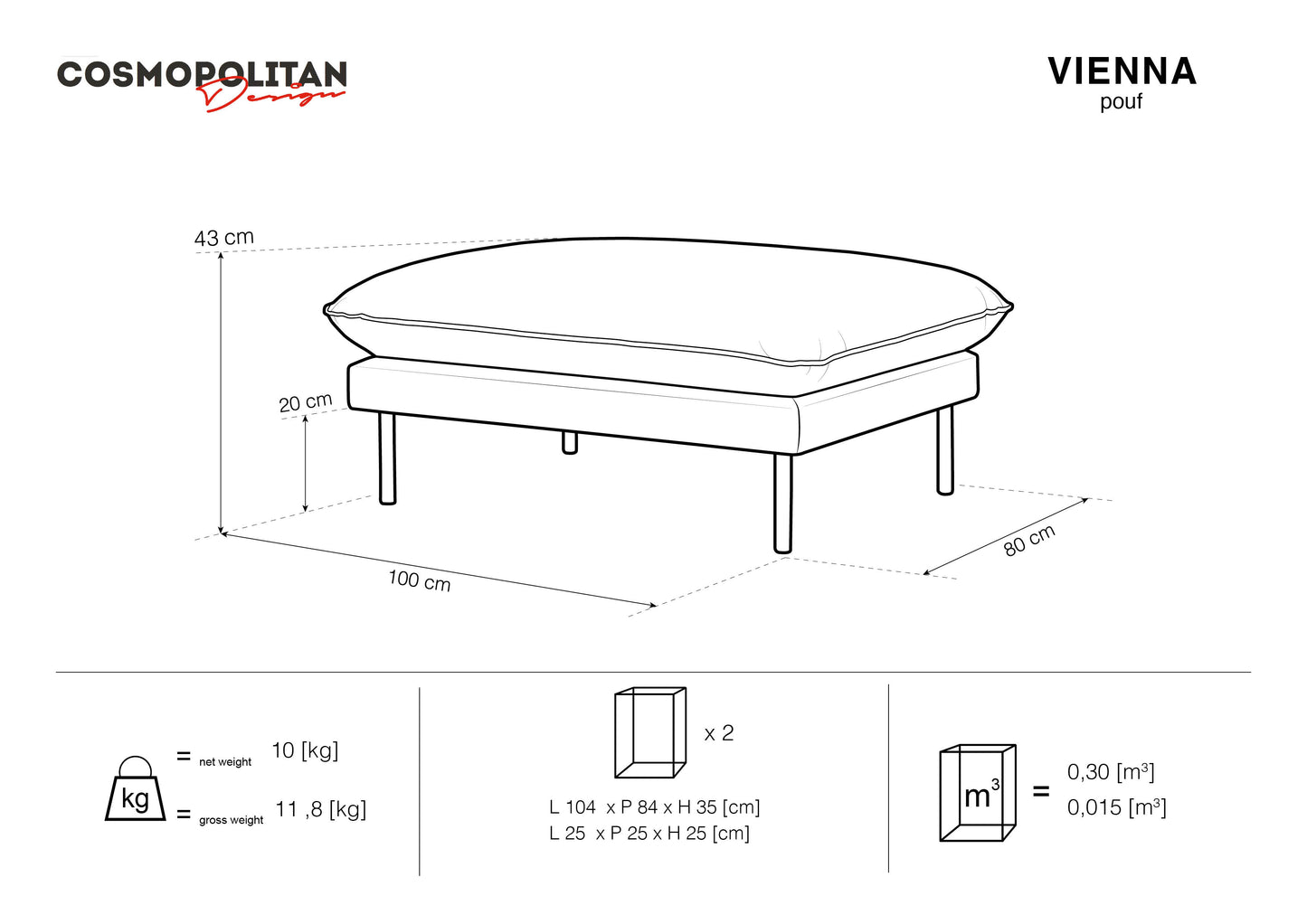 Sols Cosmopolitan Design Vienna 100x80x43 cm debesjums zils - N1 Home