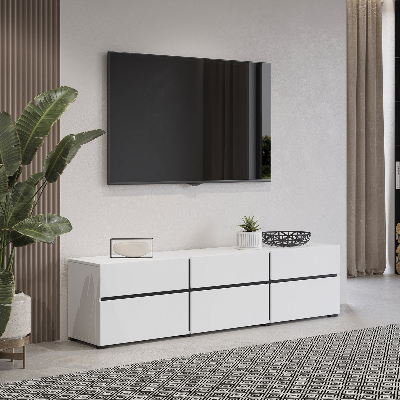 TV skapis Krosit kolekcija 180/40/48 cm melns/balts - N1 Home