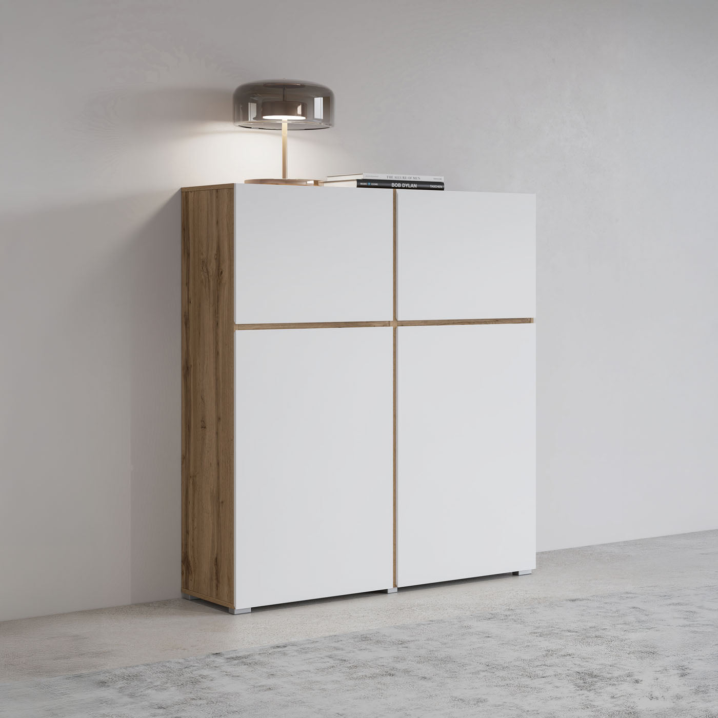 Kumode Krosit kolekcija 119/139/40 cm Votan ozols/balts - N1 Home