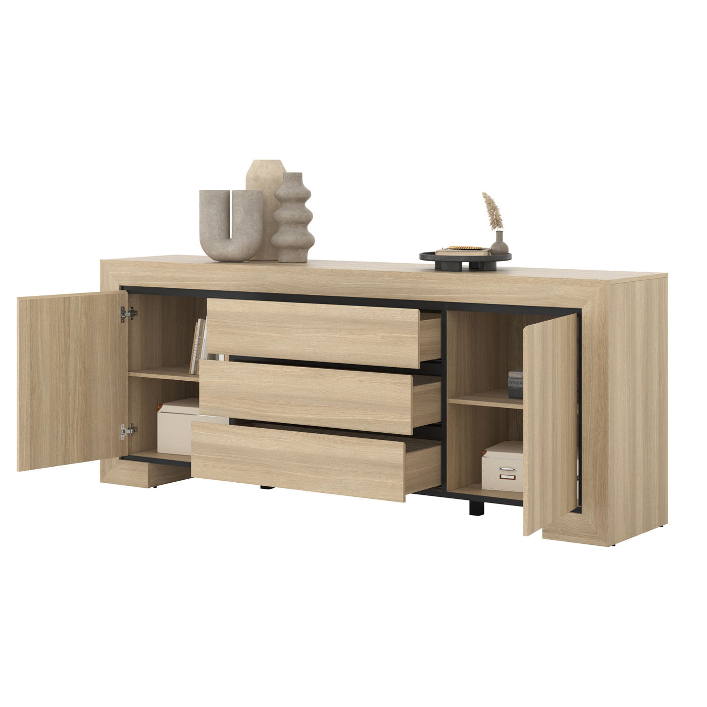 Kumode Cabira II 225/48/90 cm elegants ozols/melns - N1 Home