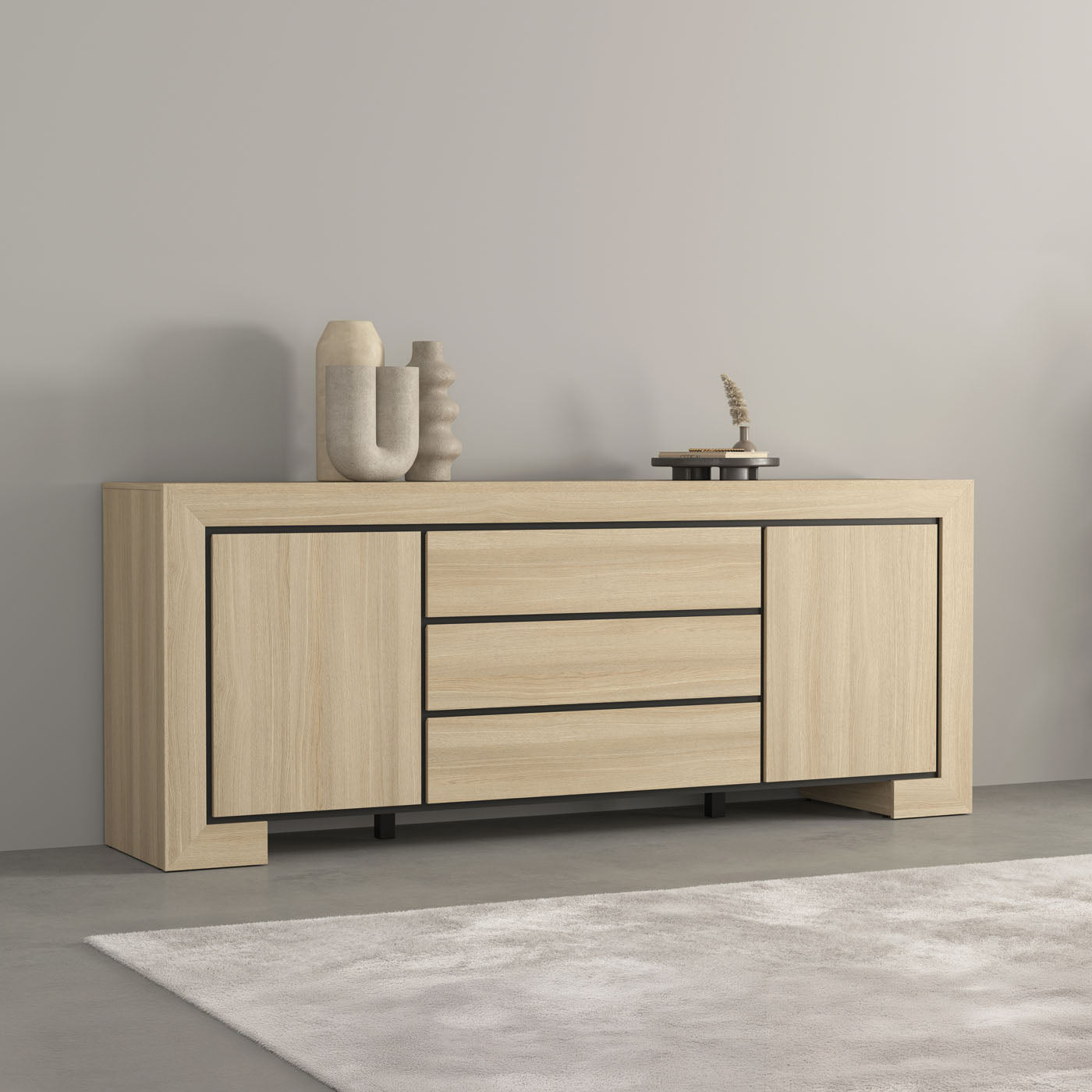 Kumode Cabira II 225/48/90 cm elegants ozols/melns - N1 Home