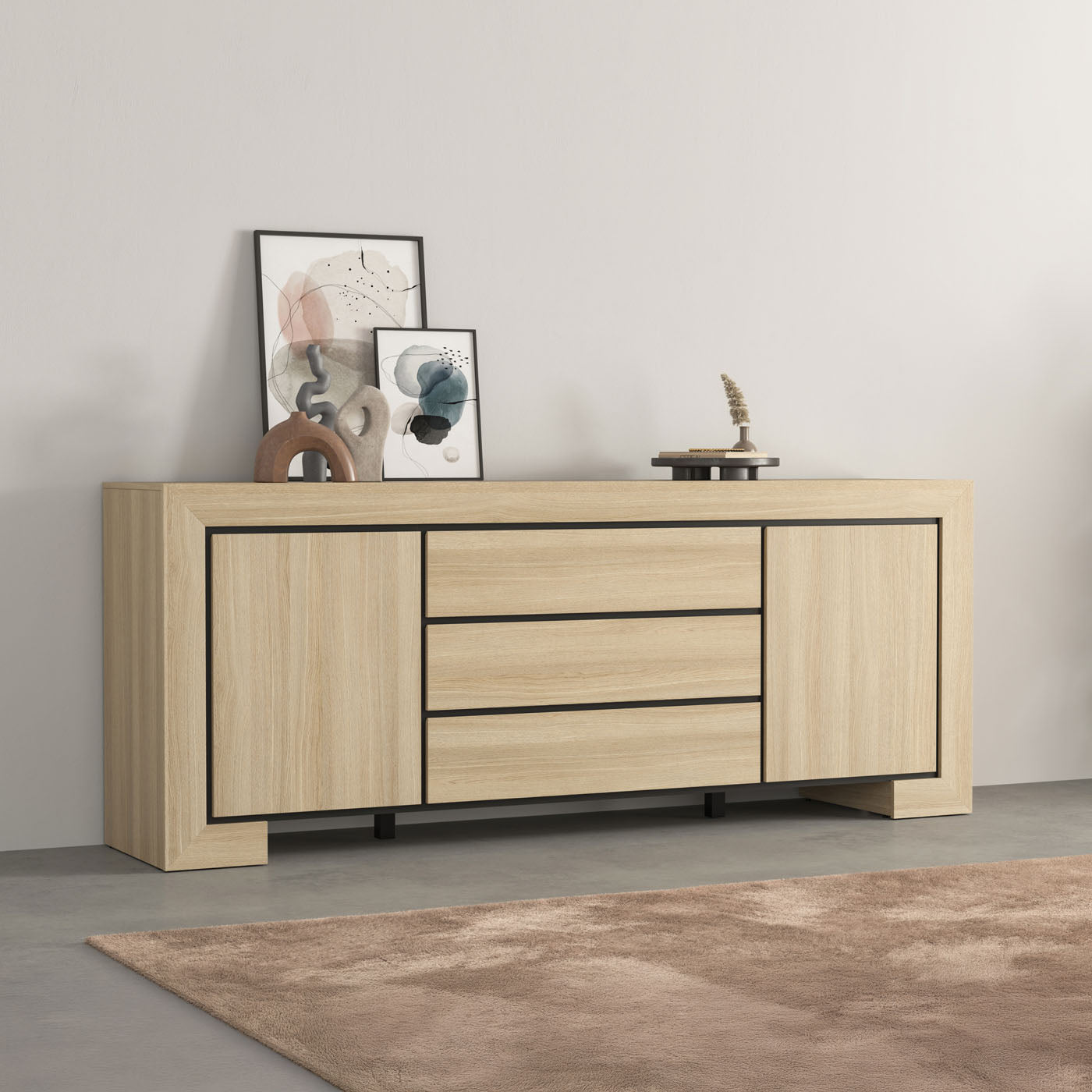 Kumode Cabira II 225/48/90 cm elegants ozols/melns - N1 Home