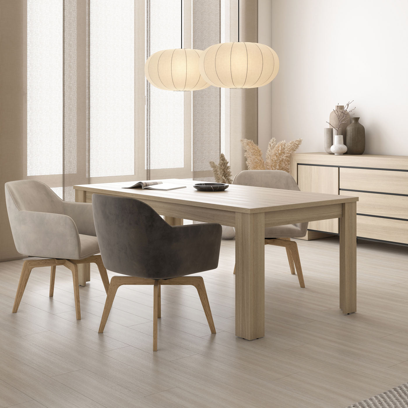 Galds Cabira II 190/100/76 cm elegants ozols/melns - N1 Home