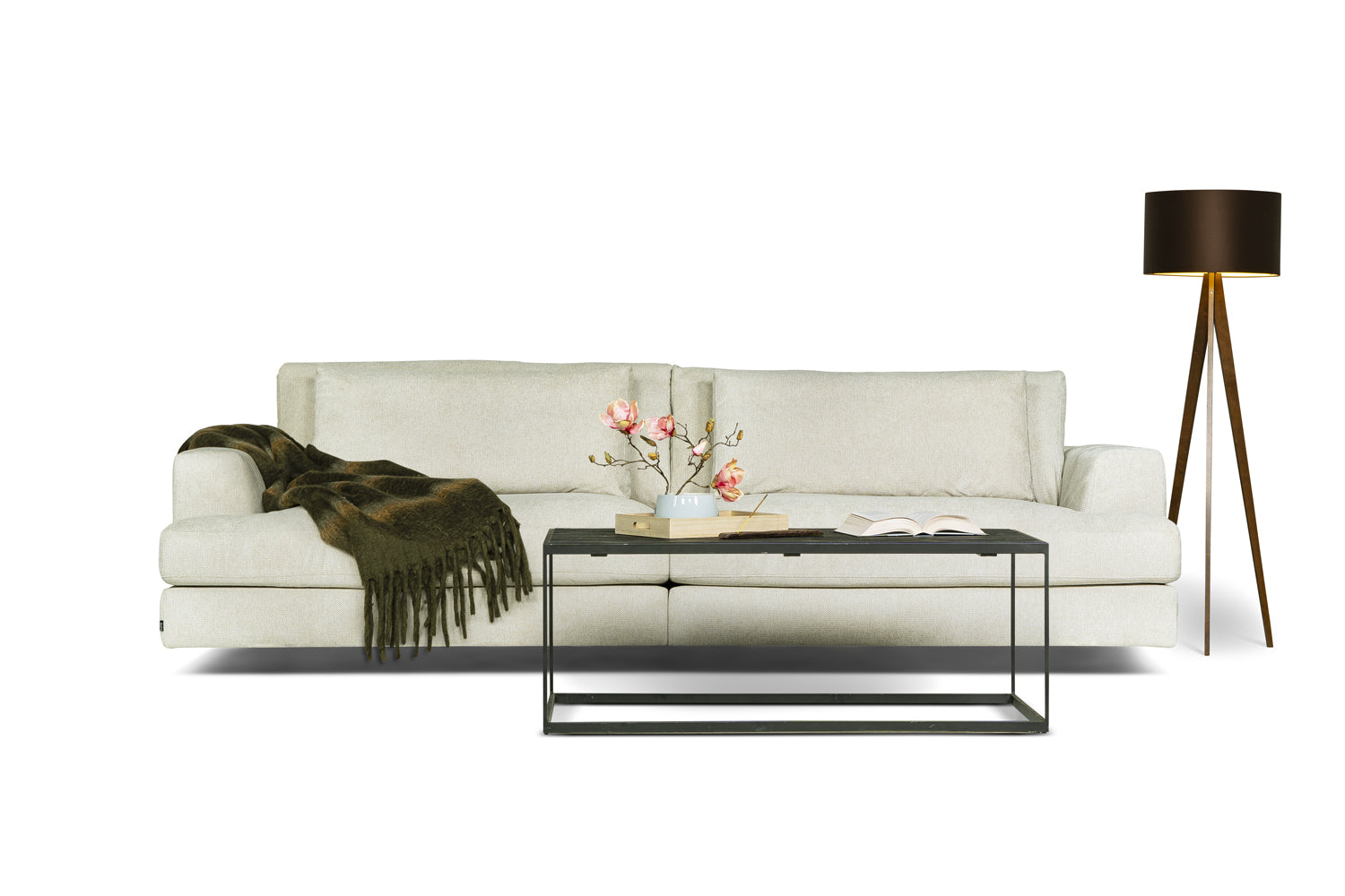 Dīvāns Casa 284/120/81 cm krēms, tumši zaļs - N1 Home