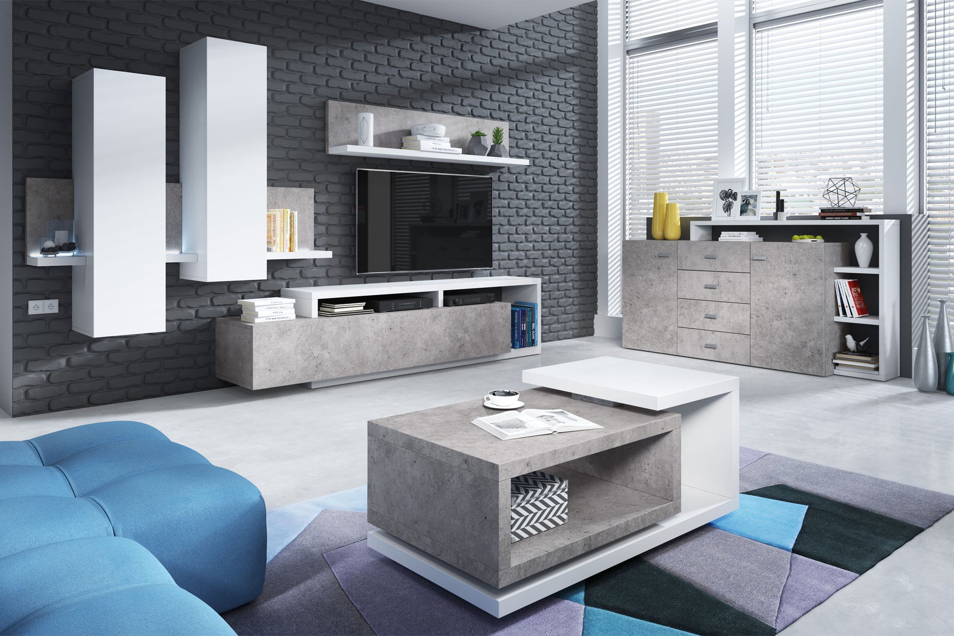 Skapis Botas 152/235/142 cm balts/betons Kolorādo - N1 Home