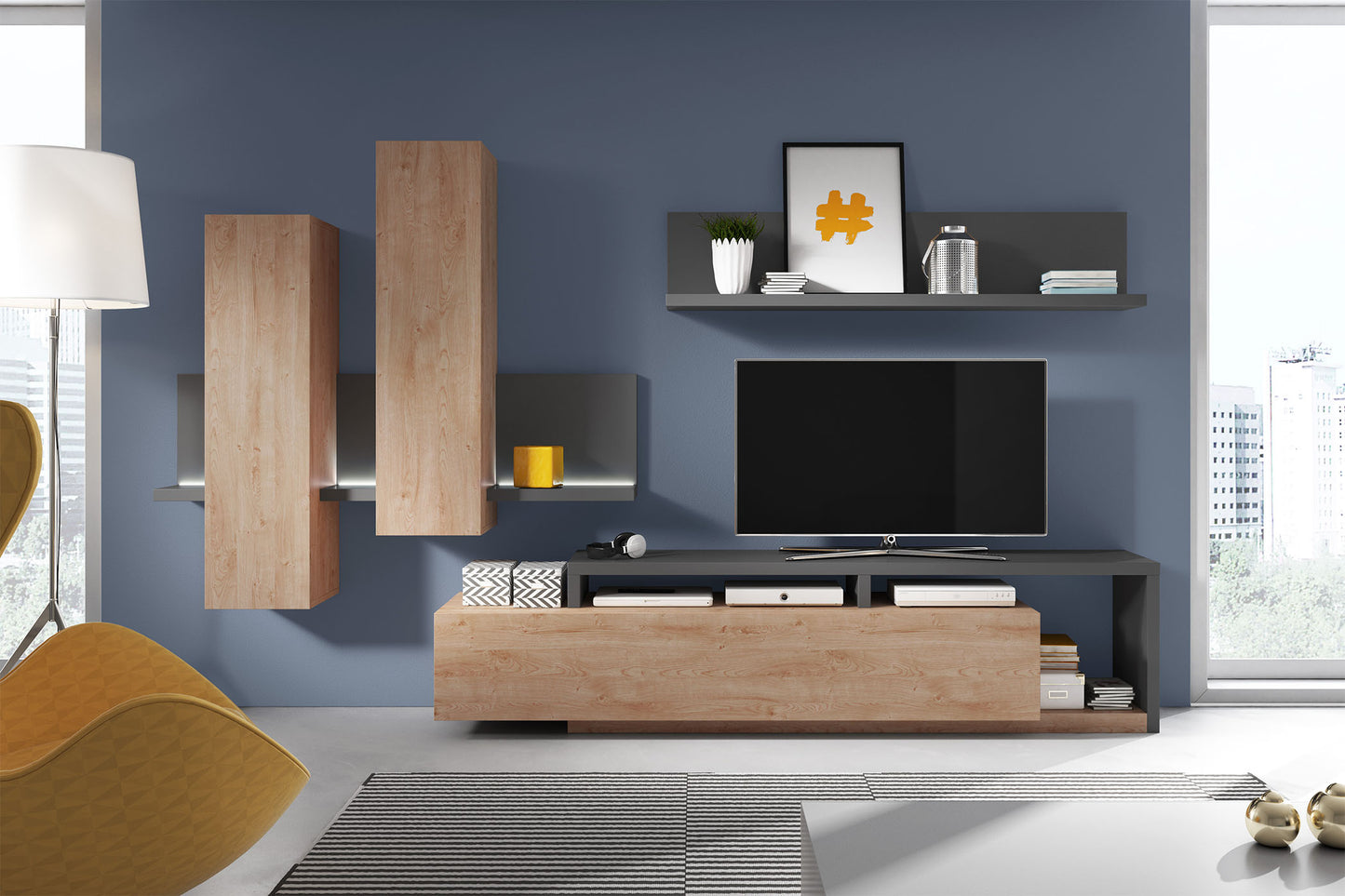 Skapis Botas 152/235/142 cm antracīts/ribbeka ozols