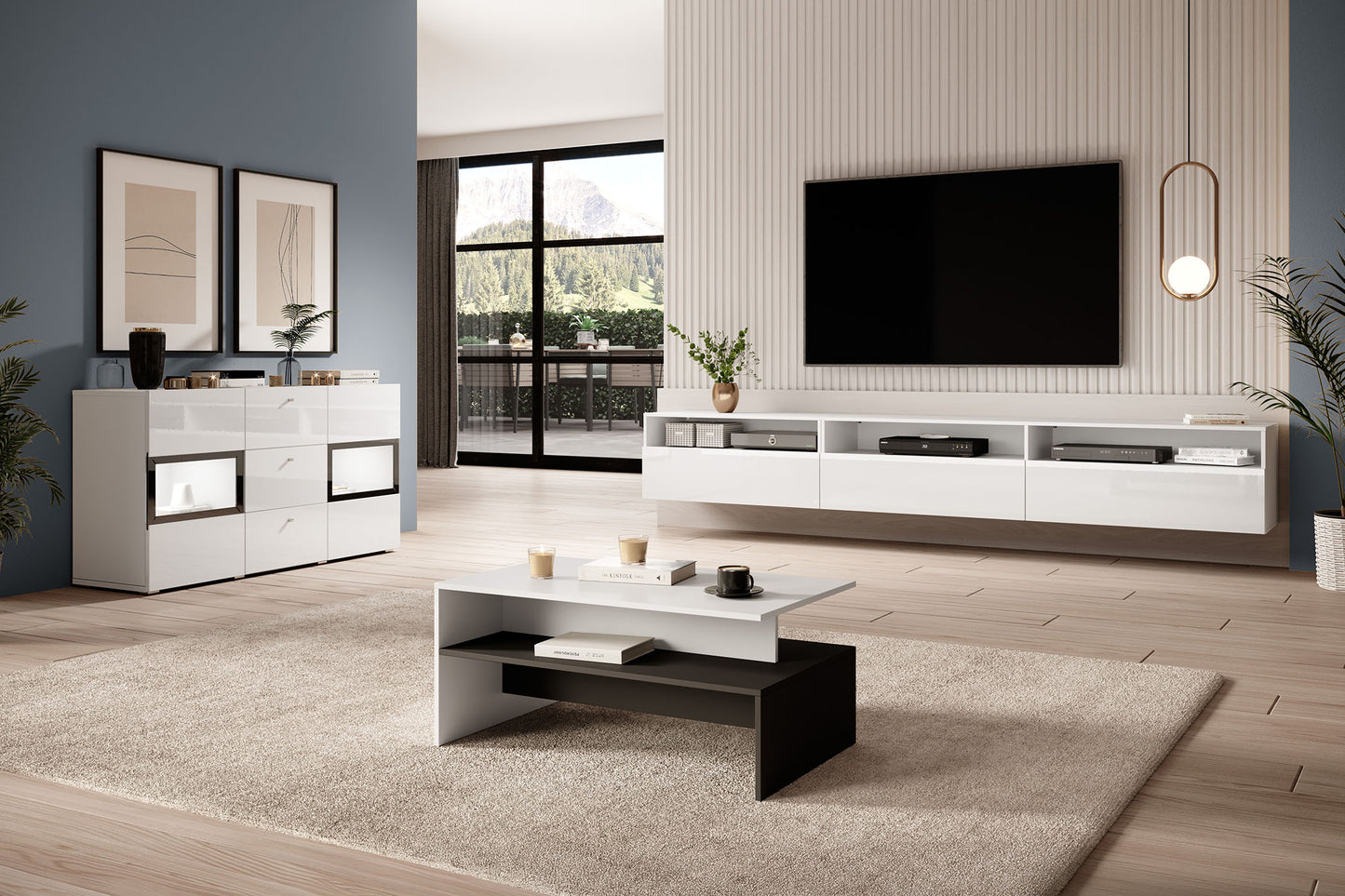 Kafijas galds Barots 100/60/45 cm balts/melns - N1 Home