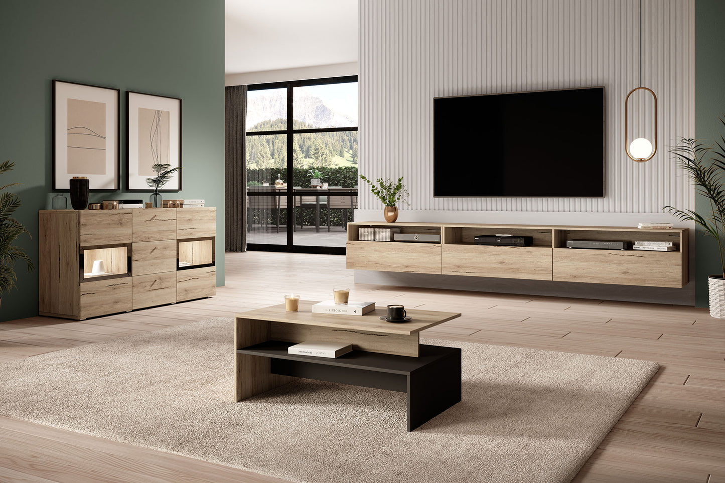 TV skapis Barots 270/41/42 cm San Remo gaišā ozola lamināts/melns - N1 Home