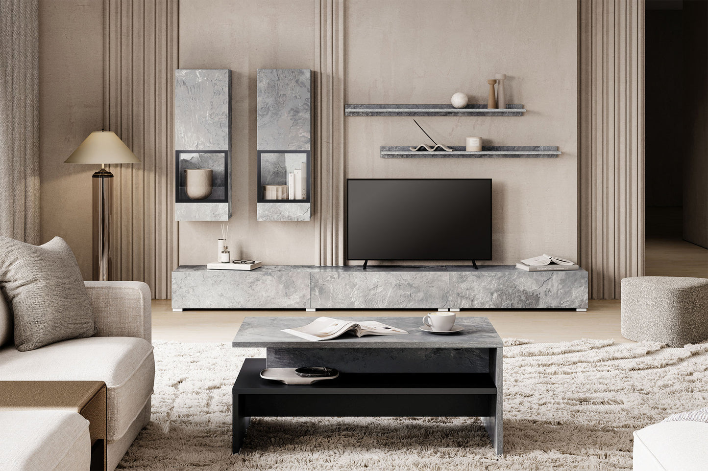 Sienas bloks Barots 270/41 cm gaišs betons/melns - N1 Home