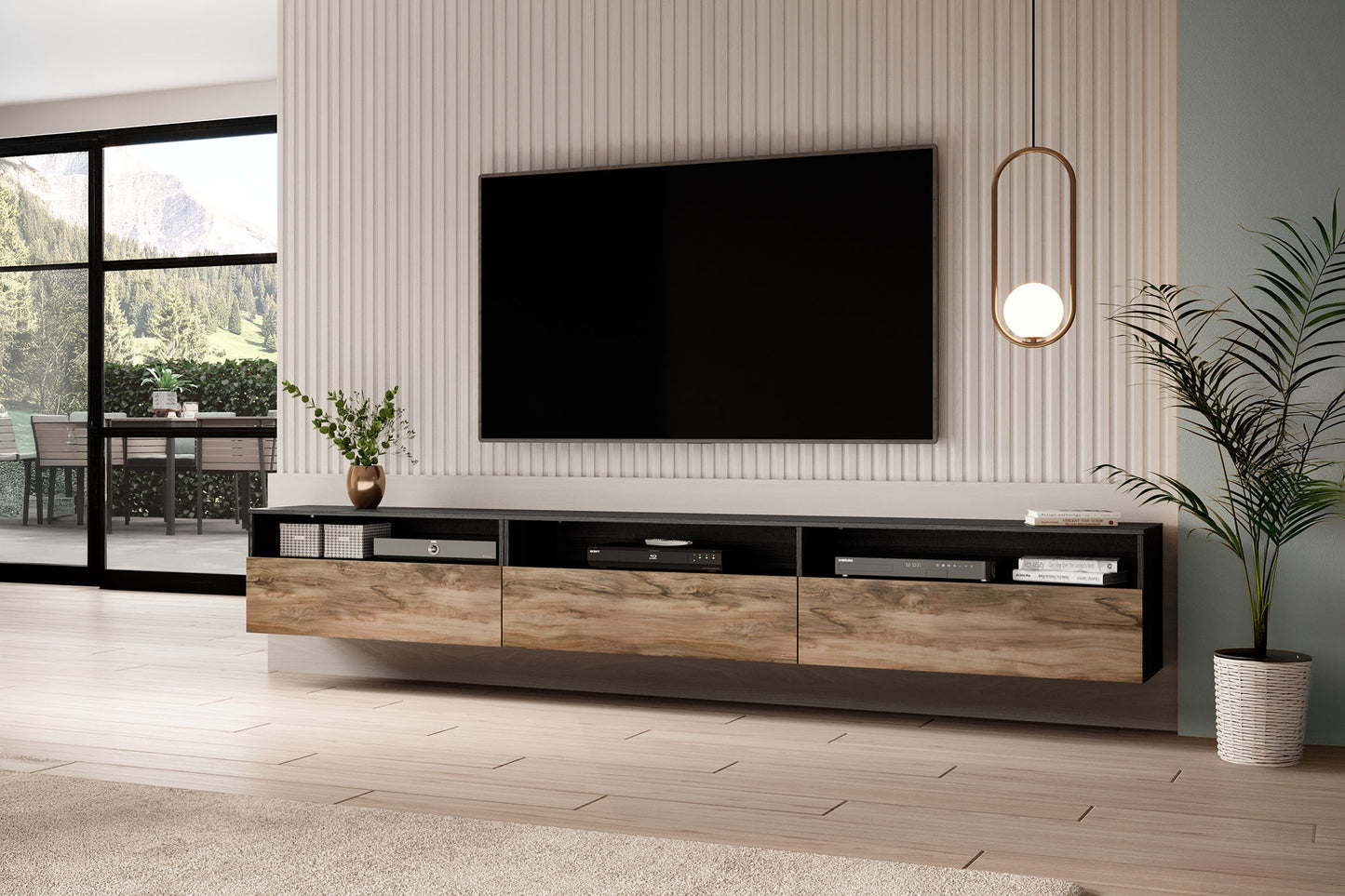 TV skapis Barots 270/41/42 cm satīna nussbaum/melns/touchwood - N1 Home