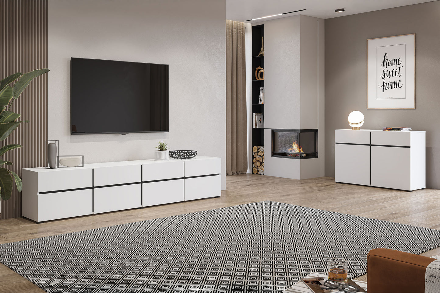 TV skapis Krosit kolekcija 180/40/48 cm melns/balts - N1 Home