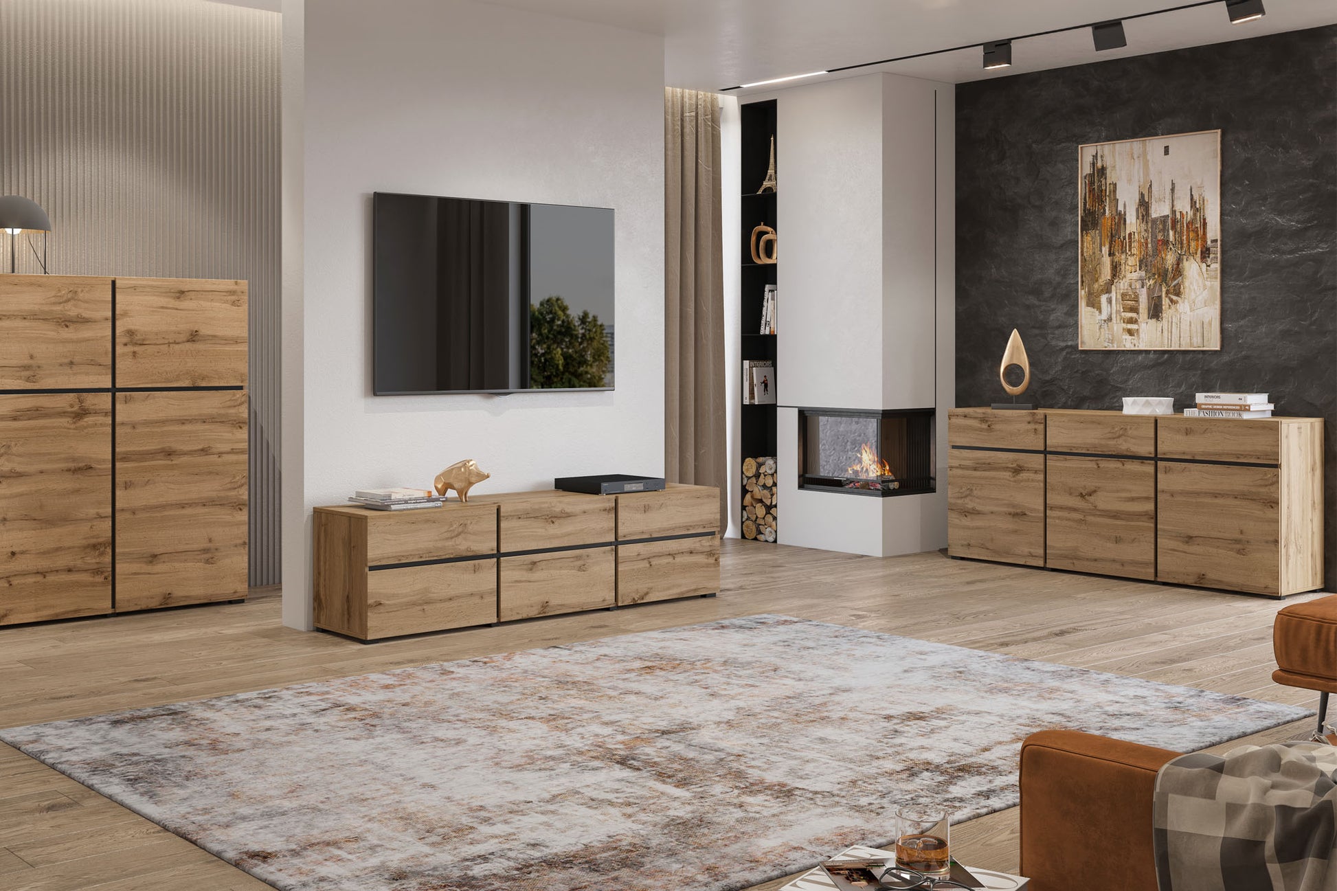 Kumode Krosit kolekcija 119/139/40 cm Votan ozols/melns - N1 Home