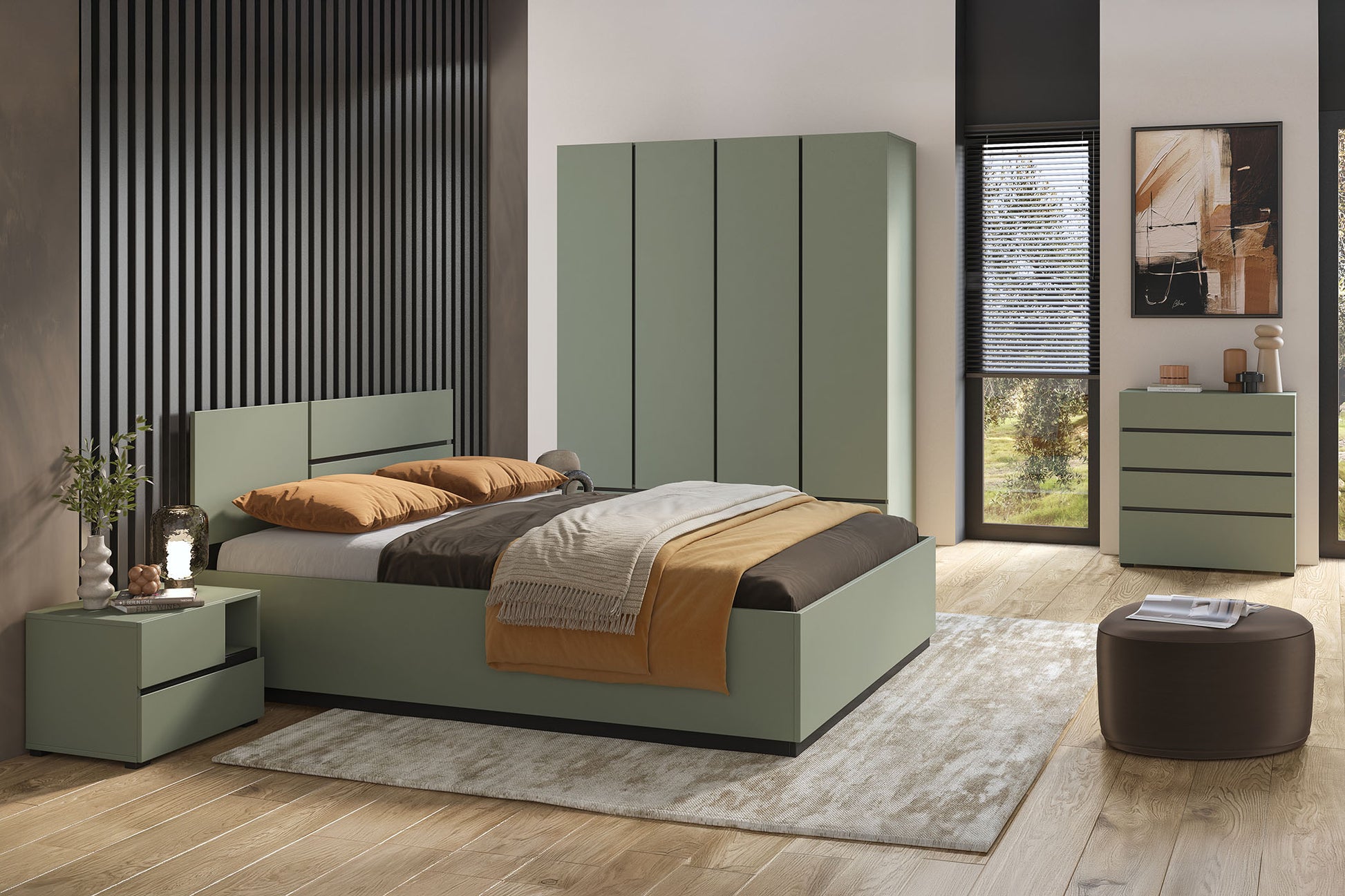 Naktsskapis (2) Krosit kolekcija 55/40/40 cm zaļs/melns - N1 Home