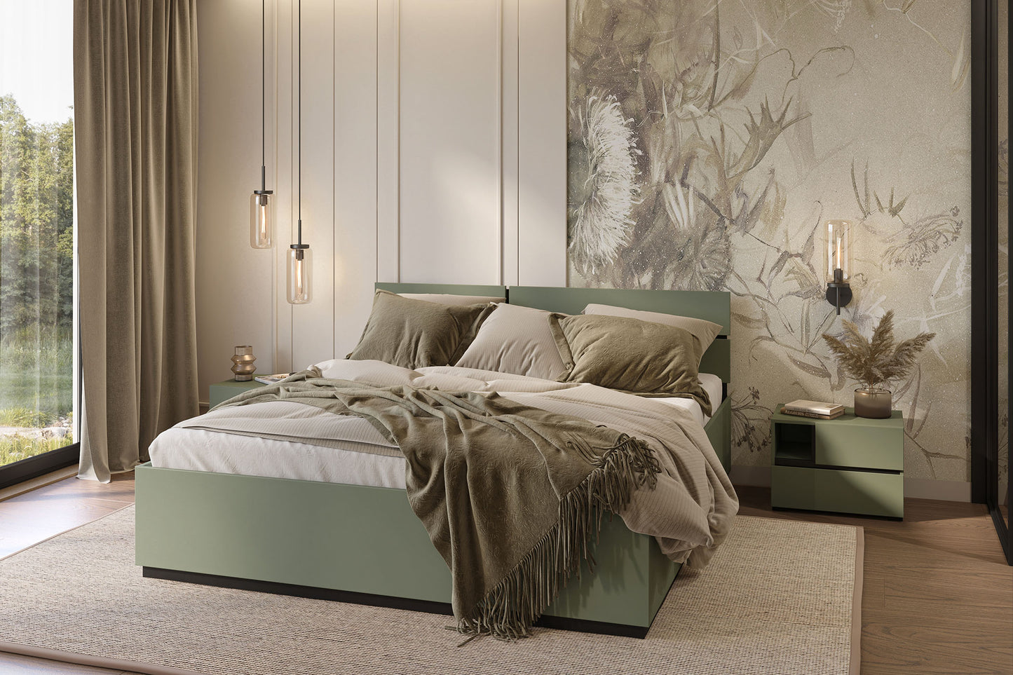 Naktsskapis (2) Krosit kolekcija 55/40/40 cm zaļs/melns - N1 Home