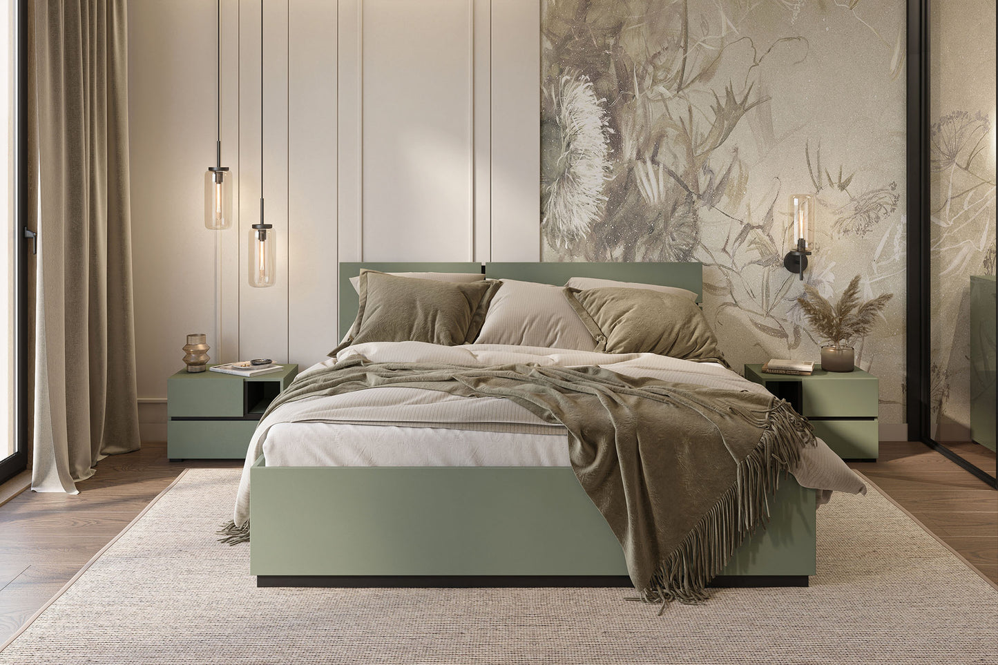 Naktsskapis (2) Krosit kolekcija 55/40/40 cm zaļs/melns - N1 Home