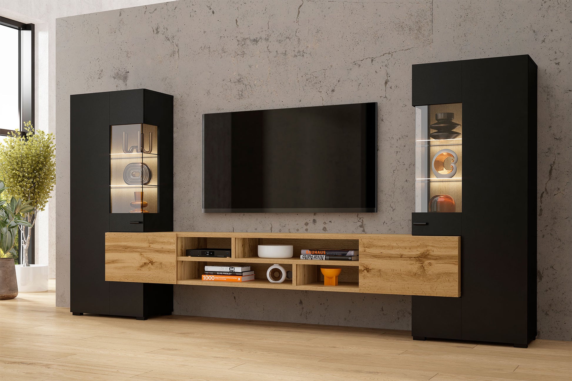 Sienas bloks Cobas 270/143/45 cm melns oniks/votan ozols - N1 Home