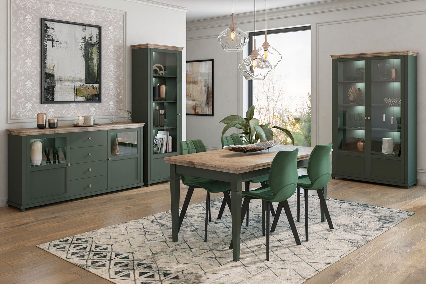 Skapis Evtar 126/200/42 cm zaļs/Lefkas ozols