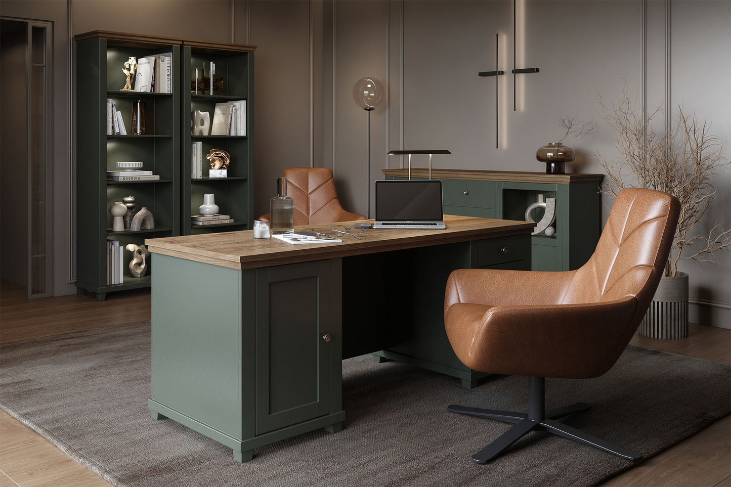 Skapis Evtar 126/200/42 cm zaļs/Lefkas ozols