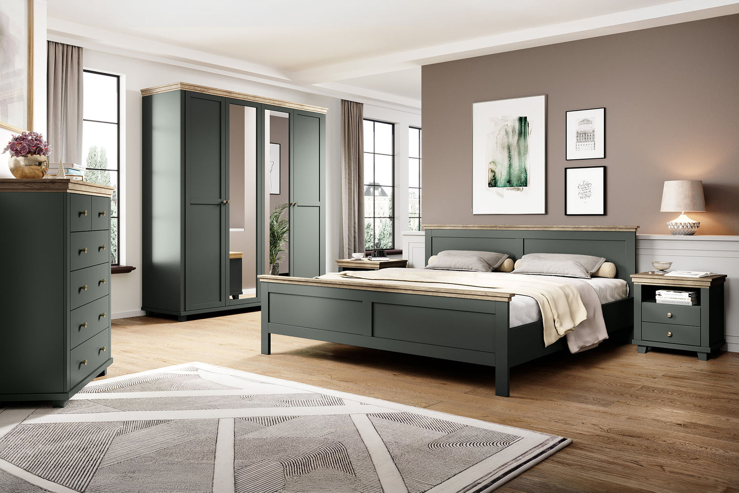 Naktsskapis Evtar 52/54/42 cm zaļs/Lefkas ozols - N1 Home