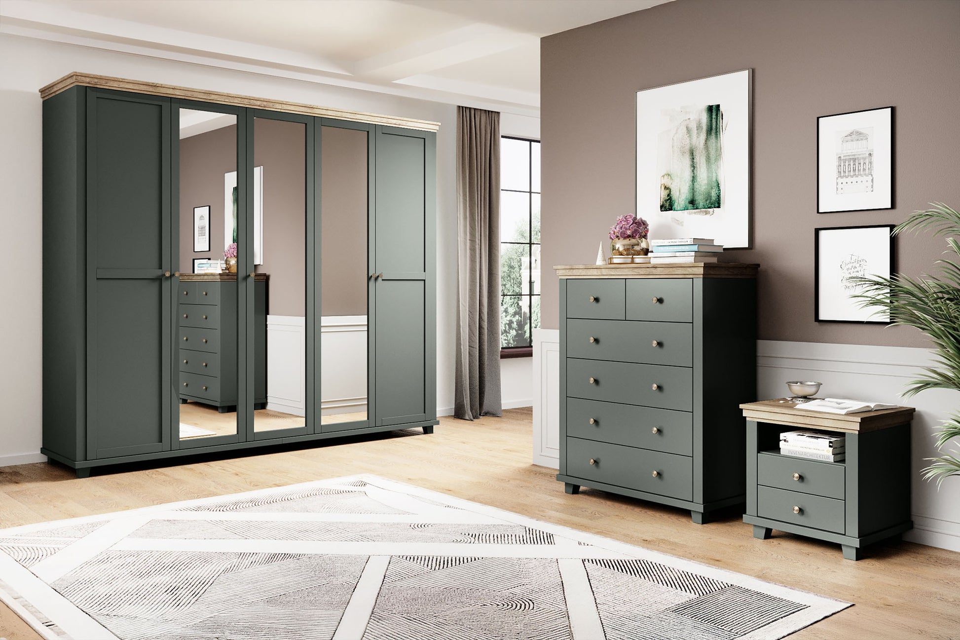 Kumode Evtar 90/42/113 cm zaļs/Lefkas ozols - N1 Home