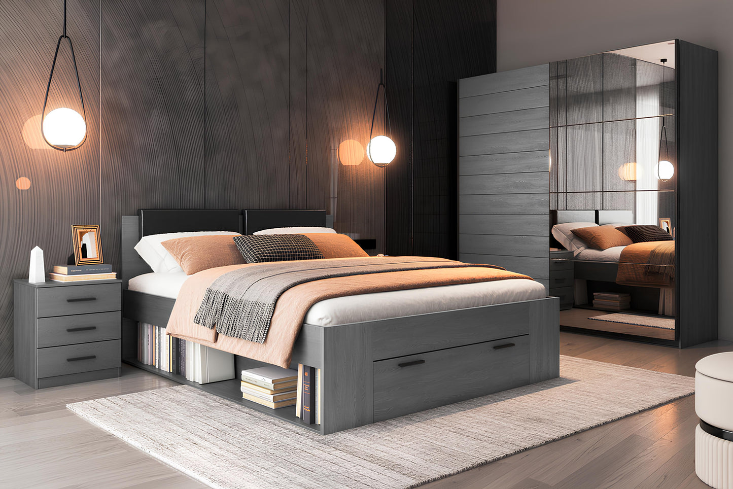 Naktsskapis Galateja 46/41/56 cm carbon ozols - N1 Home