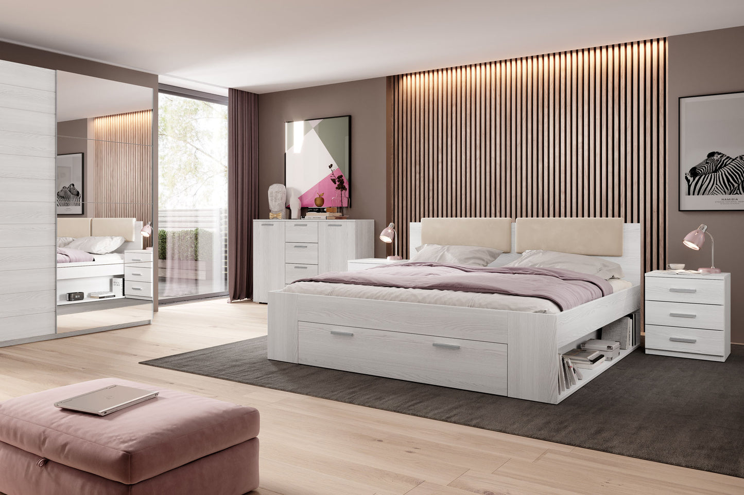 Skapis Galateja 200; 221; 270/61/210 cm balts/Boforts ozols