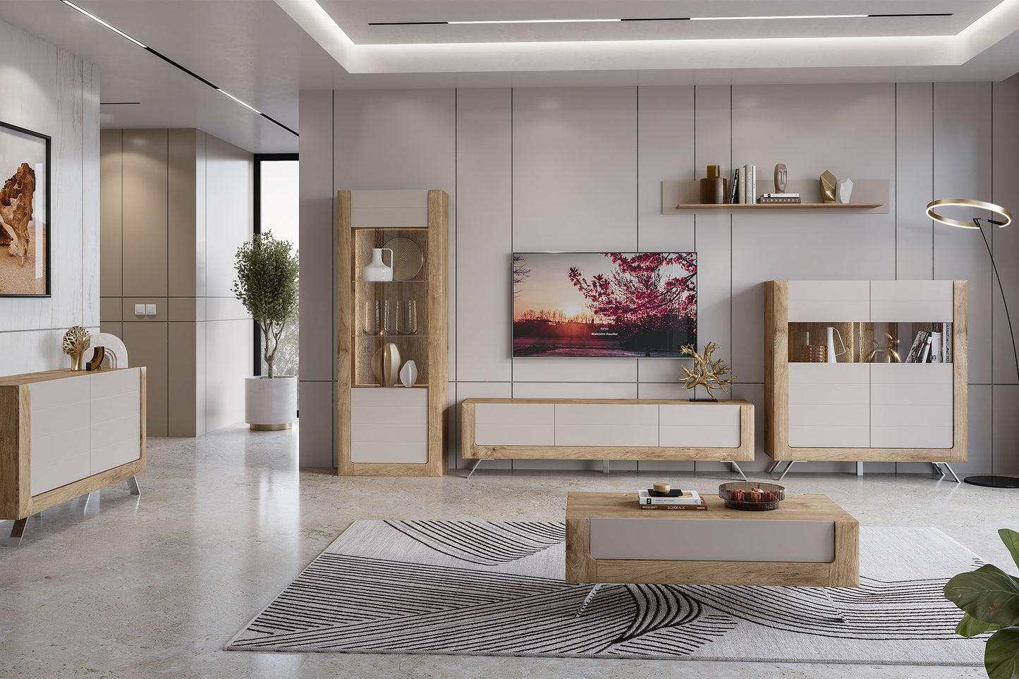 TV skapis Kavasari 199/48/52 cm Hamilton ozols/kašmirs - N1 Home