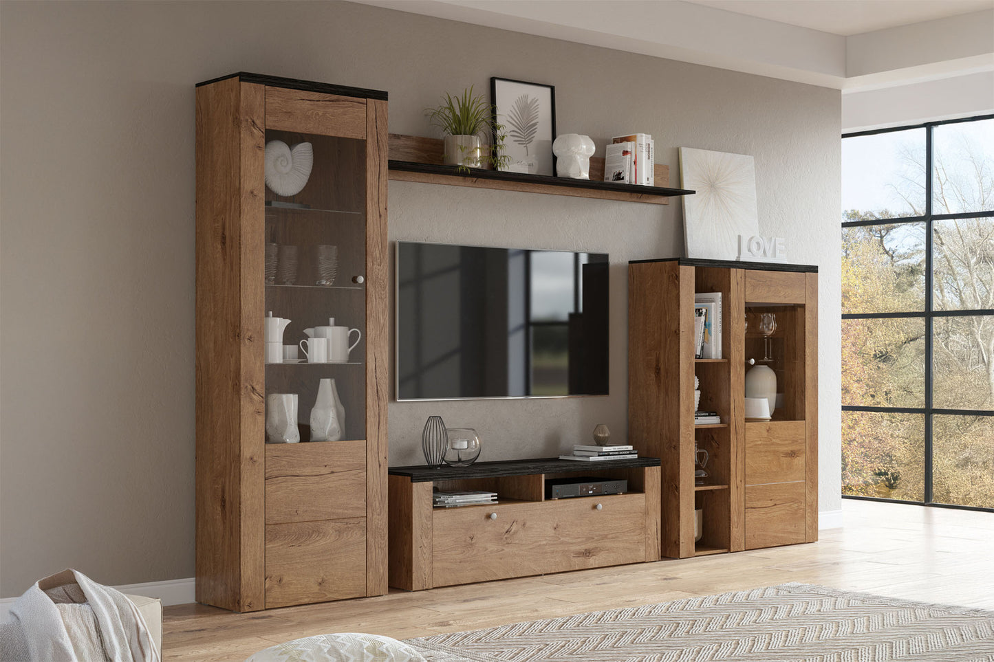 Sienas bloks Laroš 240+/206/37 cm Lefkas ozols/pieskāriena koks - N1 Home