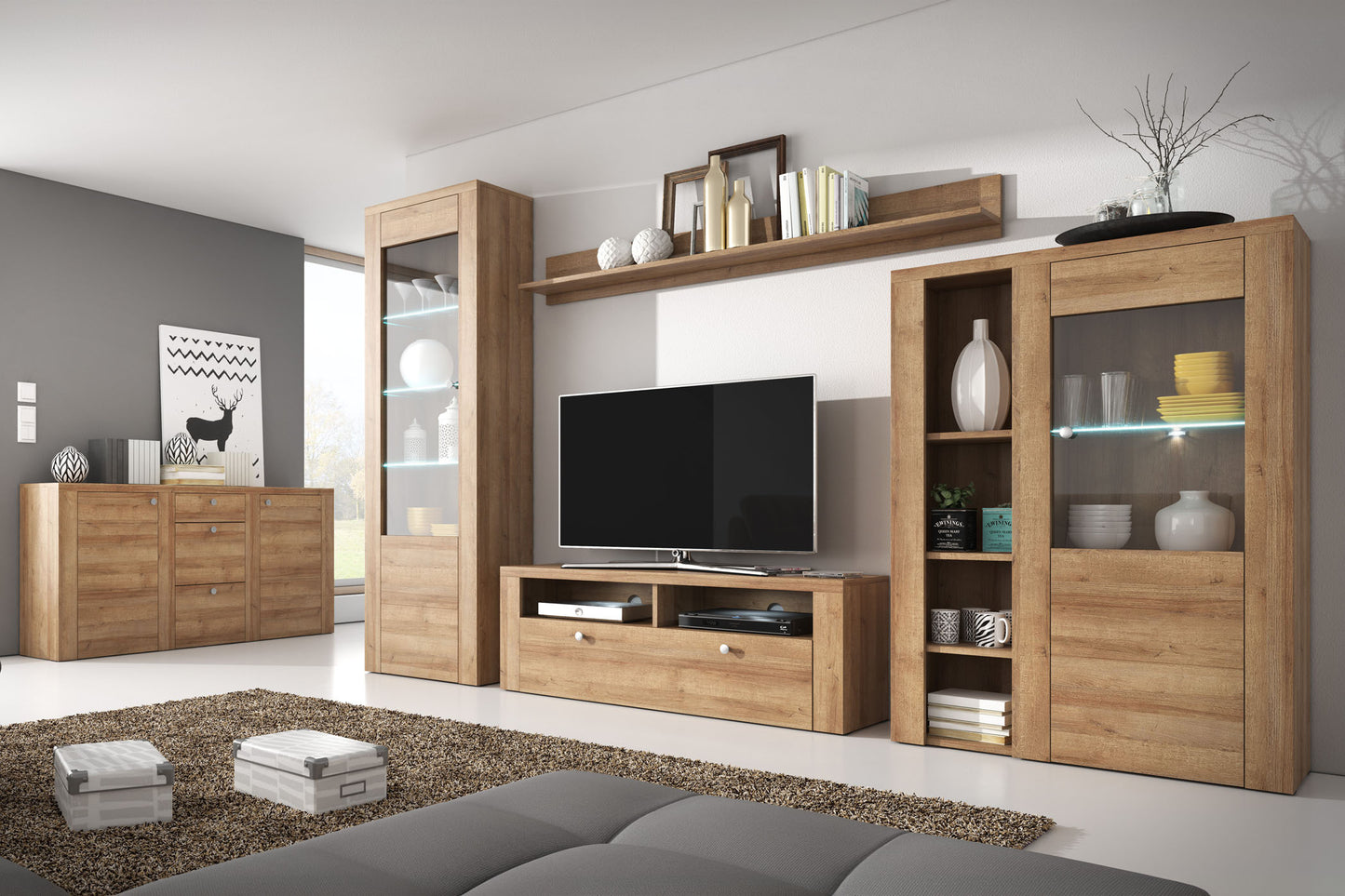 Kumode Laroš 155/130/37 cm Rivjēras gaišais ozols - N1 Home