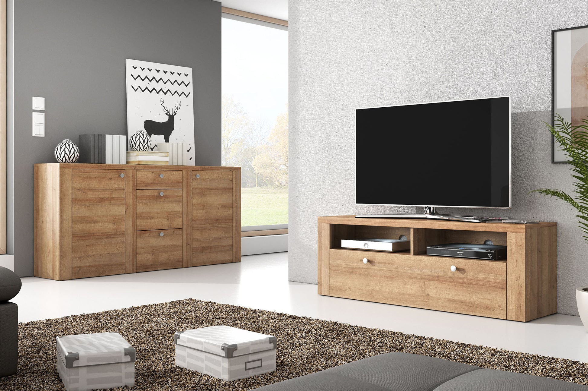 Kumode Laroš 176/85/37 cm Rivjēras gaišais ozols - N1 Home